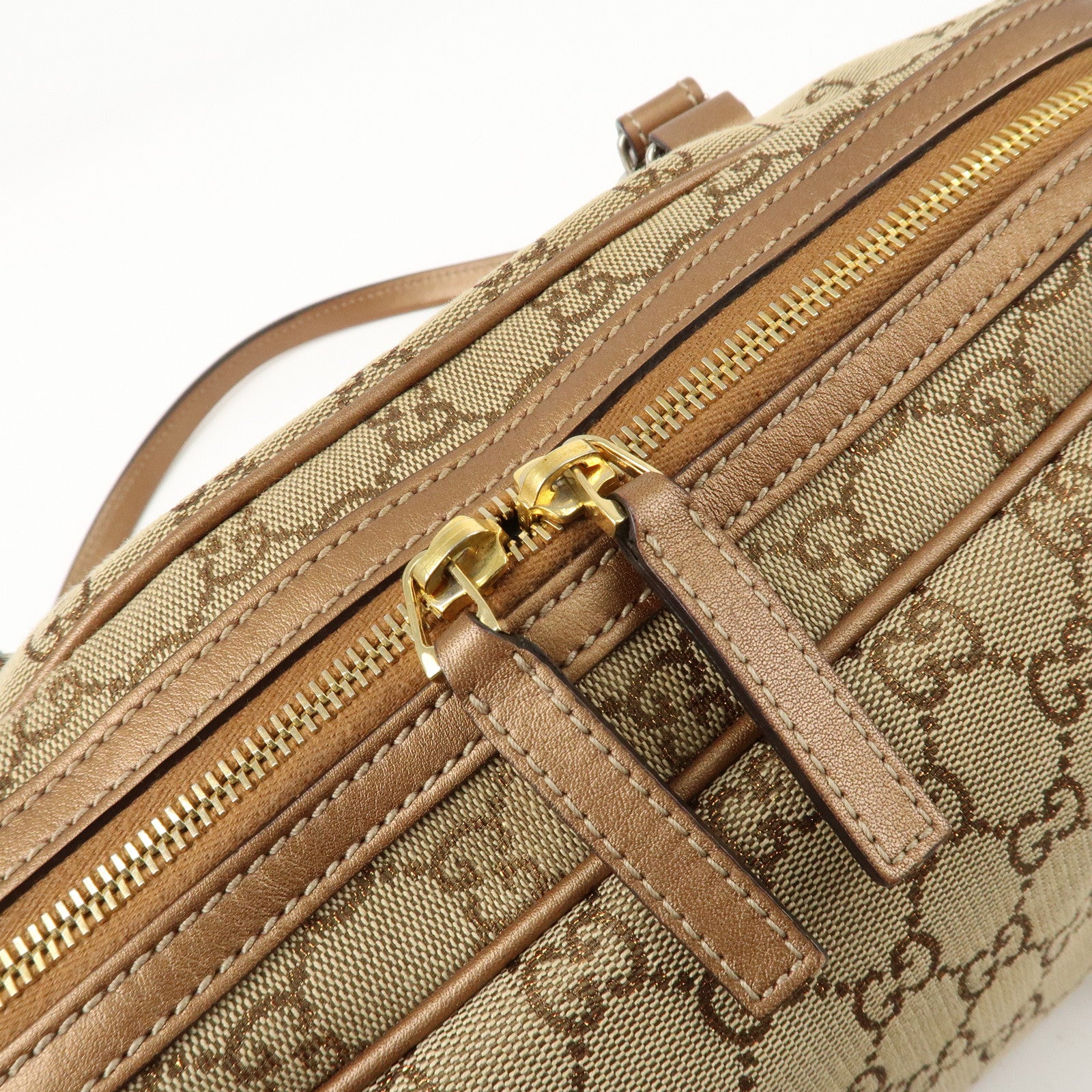 GUCCI GG Twins GG Canvas Leather Shoulder Bag Beige Brown 232958