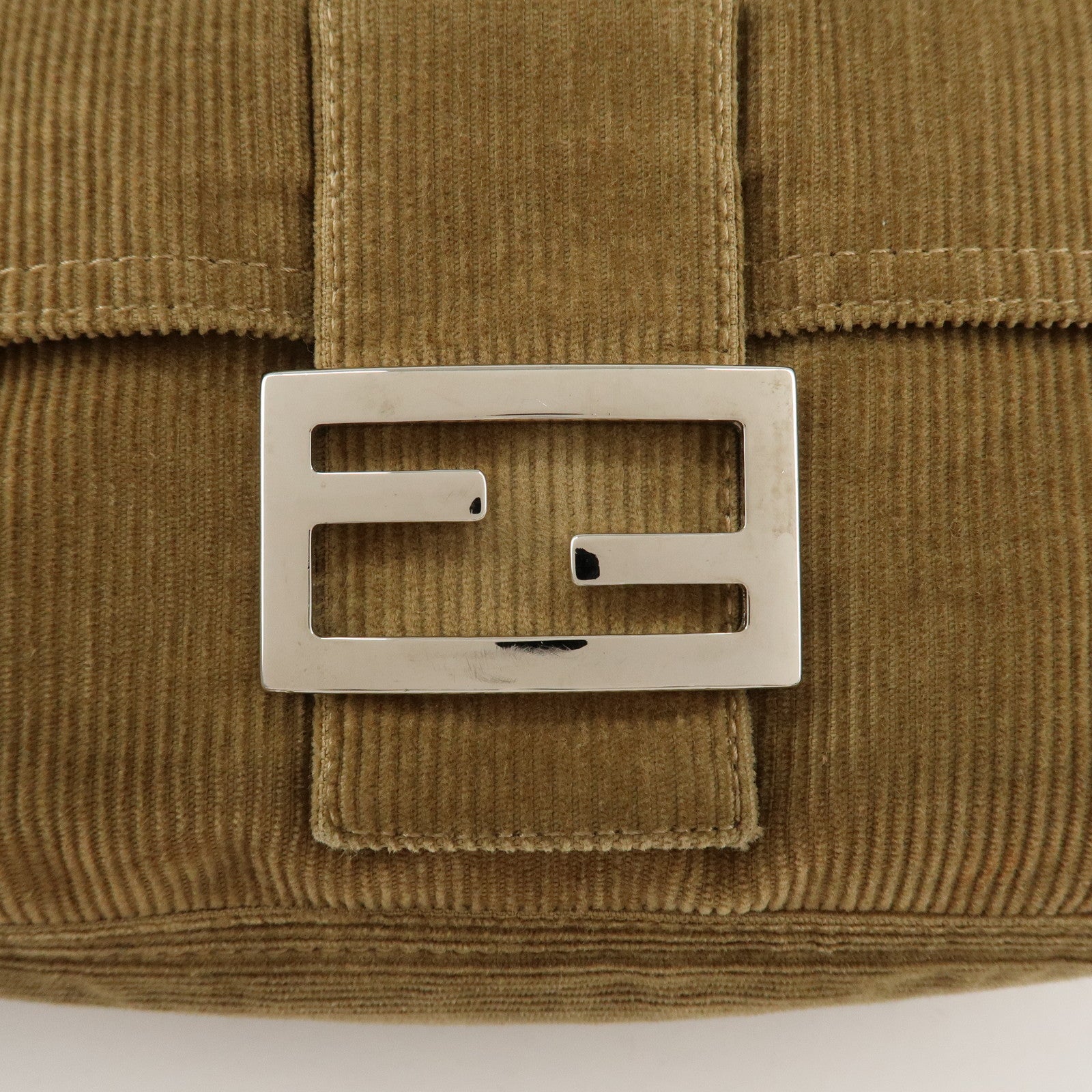 FENDI Mamma Baguette Corduroy  Shoulder Bag Khaki 26325