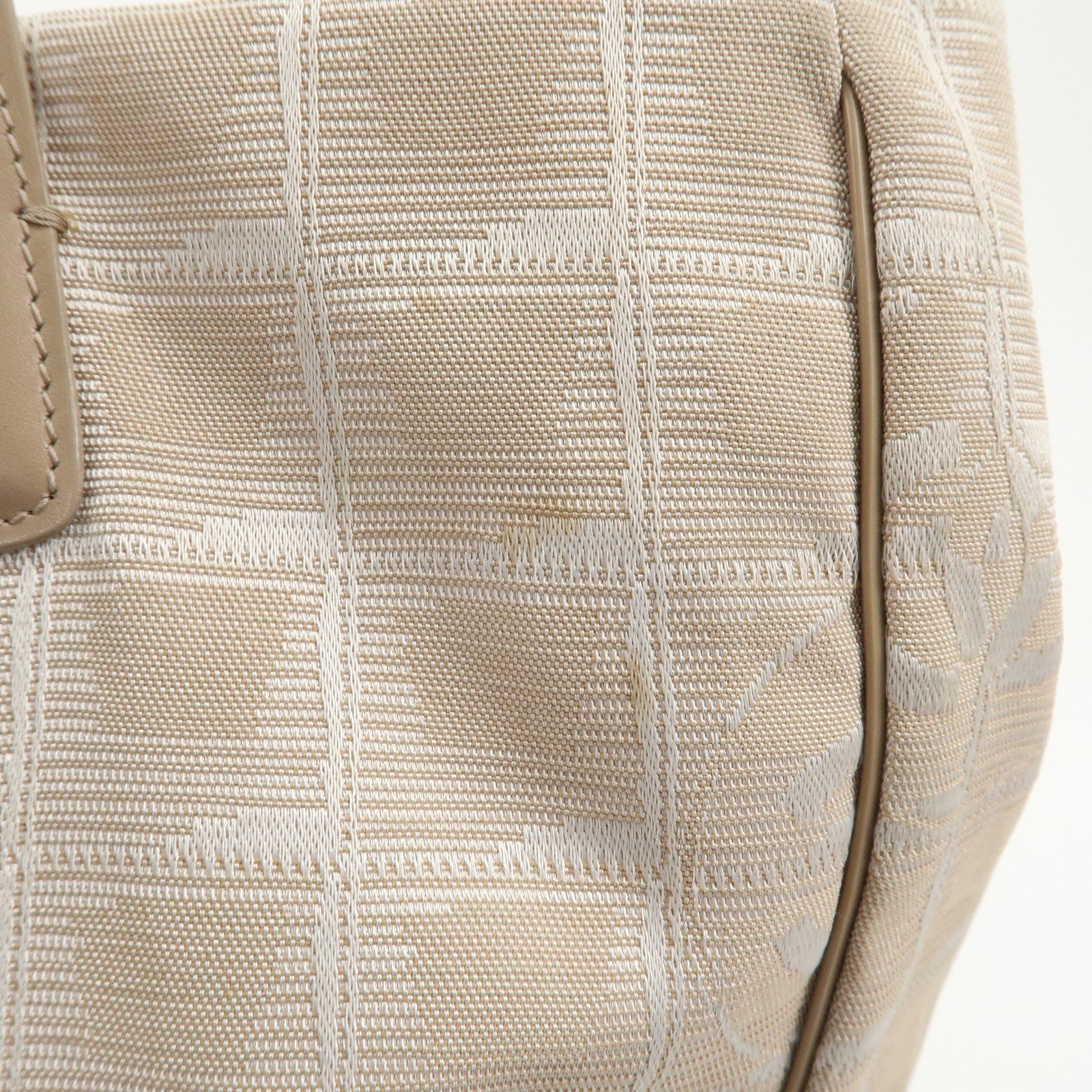 CHANEL New Travel Line Nylon Jacquard Leather Tote Bag Beige A15991 Used