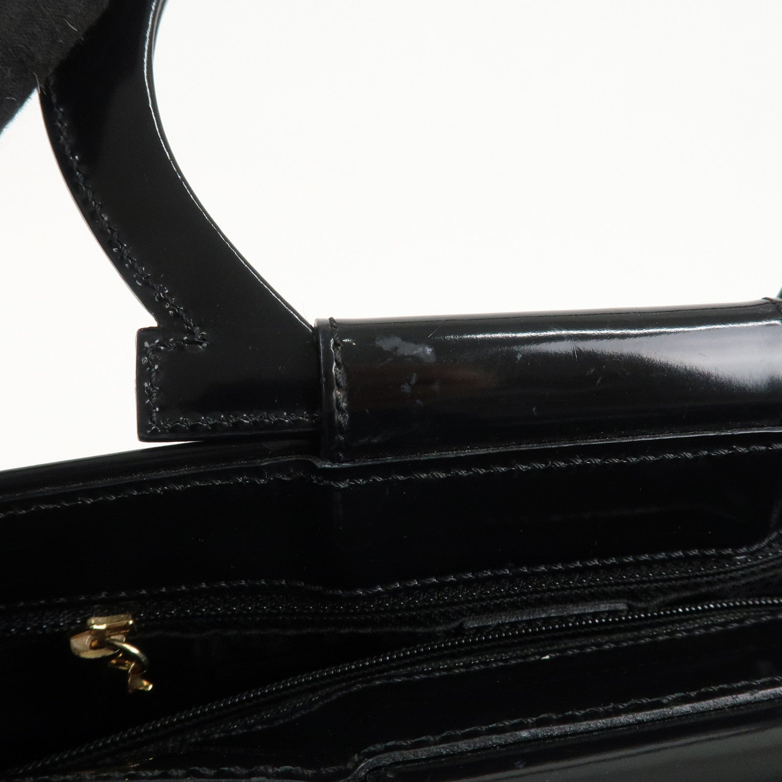 CELINE Macadam Patent Leather Mini Tote Bag Hand Bag Brown Black Used