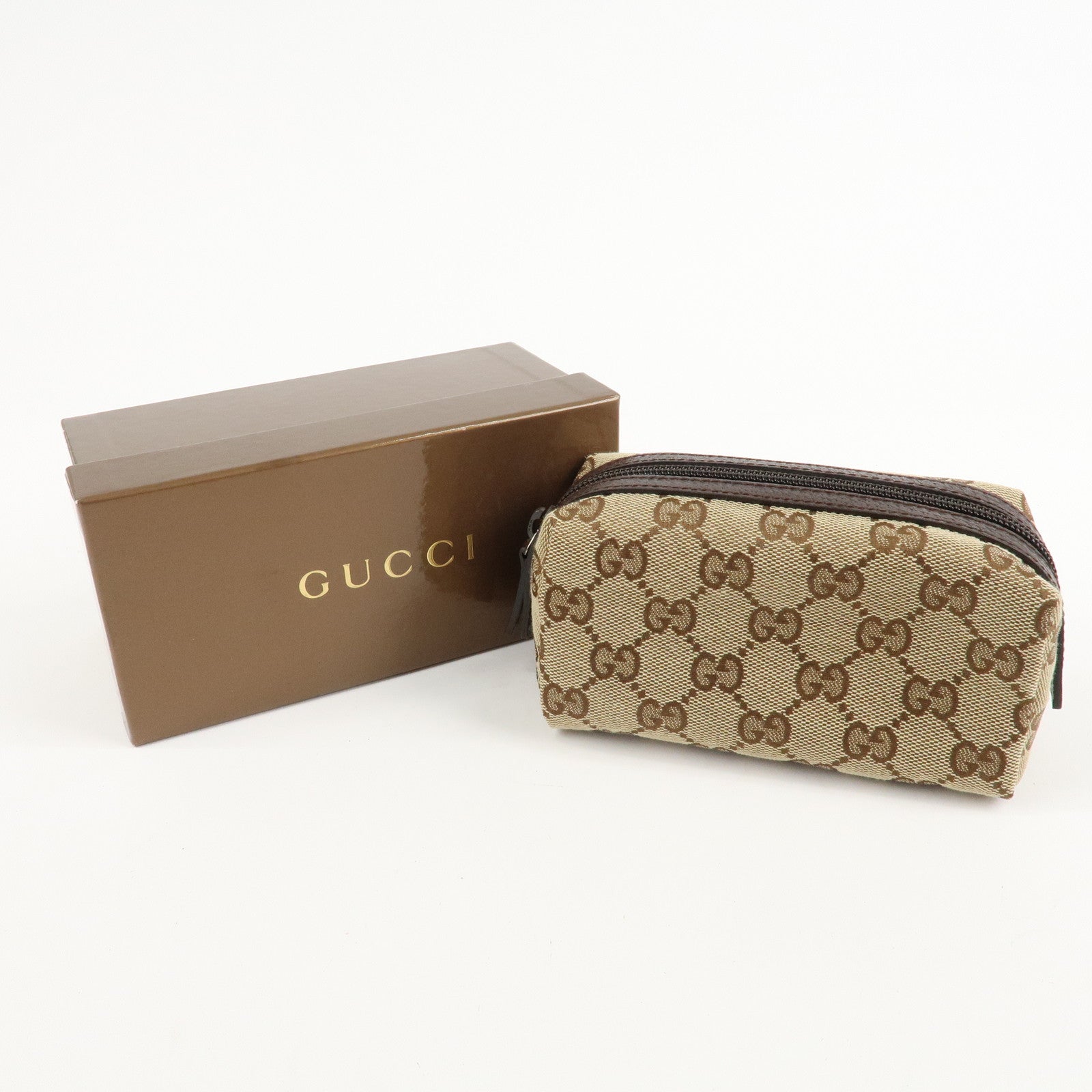 GUCCI GG Canvas Leather Pouch Cosmetic Pouch Beige Brown 29596