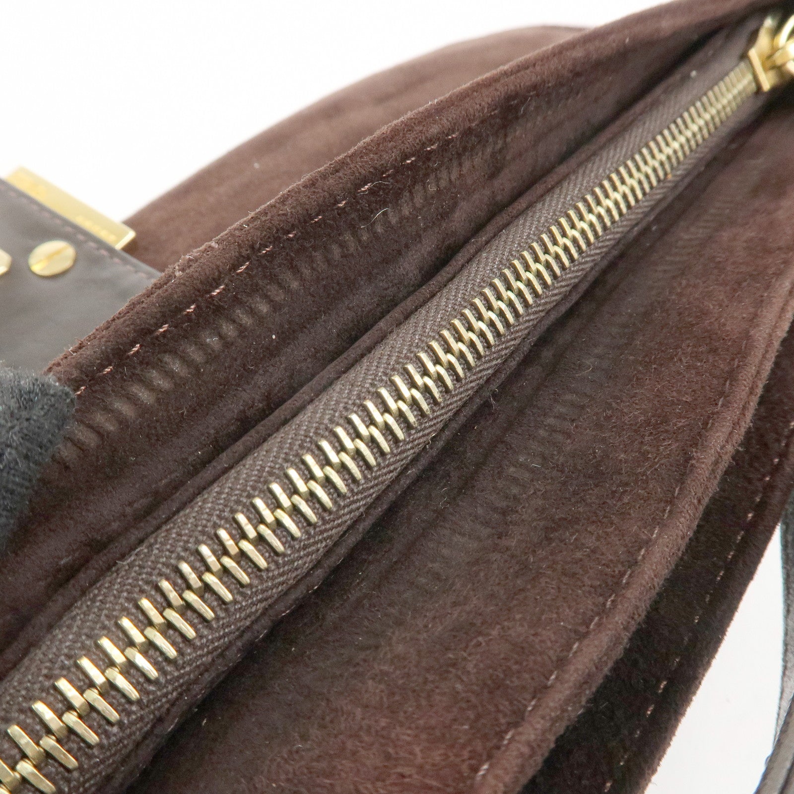 FENDI Suede Leather Shoulder Bag Dark Brown 26722 Used