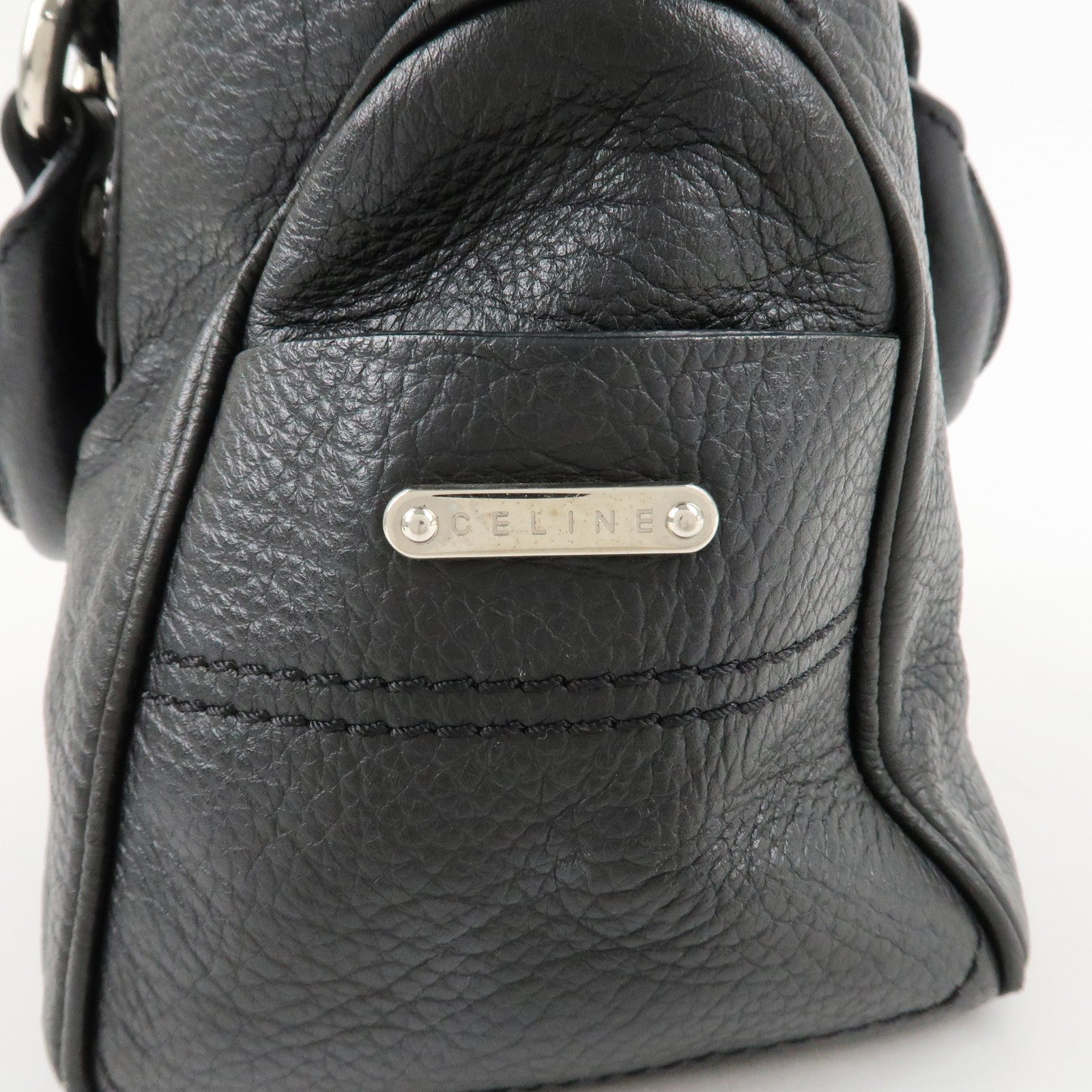 CELINE Leather Boogie Bag Hand Bag Silver Hard Ware Black