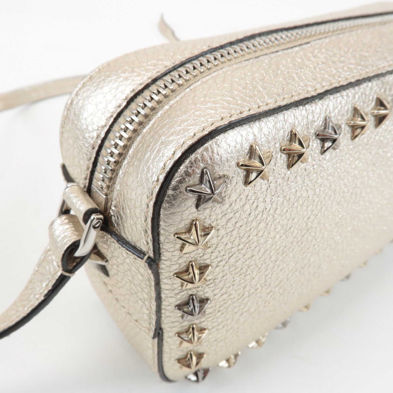 JIMMY CHOO Leather Studs Small Shoulder Bag Silver Used