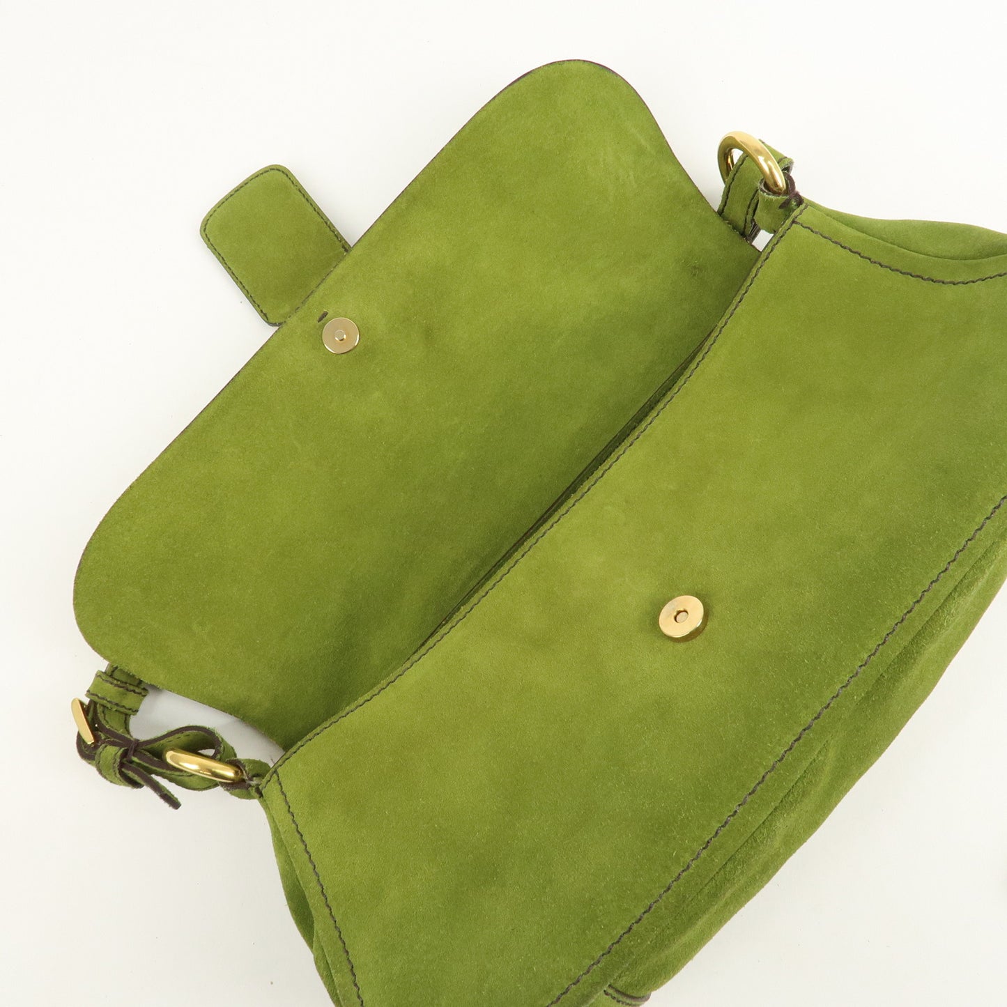 PRADA Suede One Shoulder Bag Green Gold Hardware