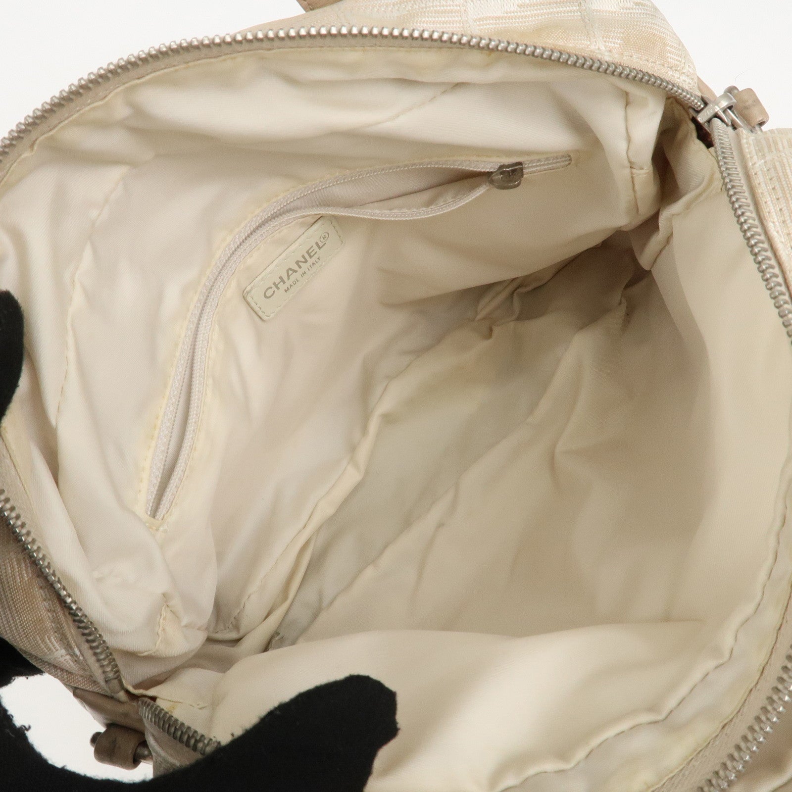 CHANEL Travel Line Nylon Jacquard 2Way Shoulder Bag Beige A15970 Used