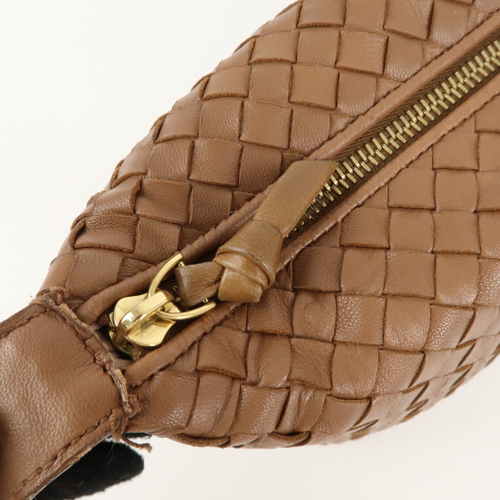 BOTTEGA VENETA Intrecciato Leather Hand Bag Gold HDW Brown Used