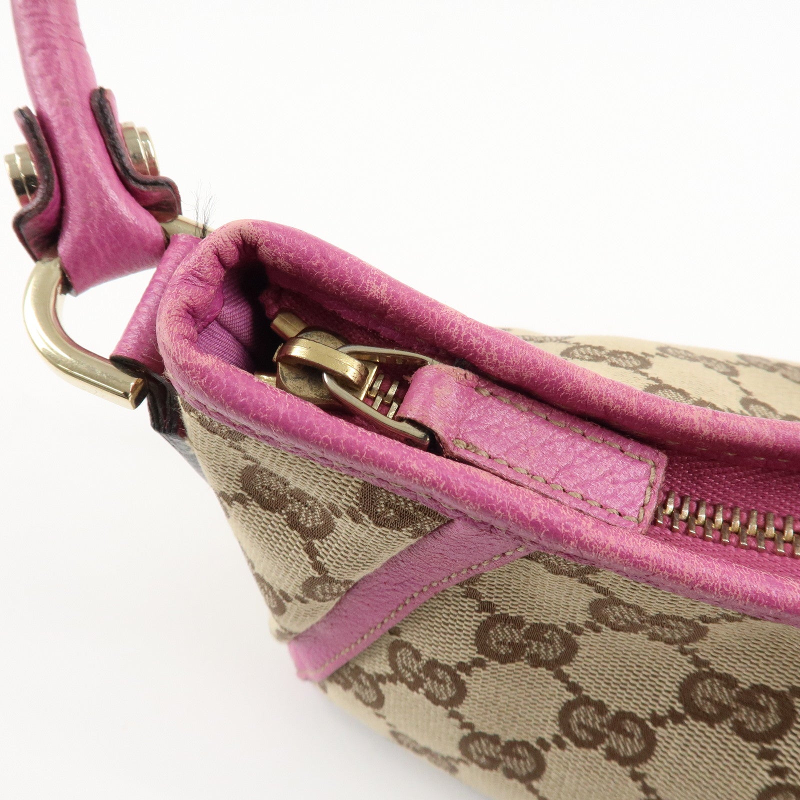 GUCCI Abbey GG Canvas Leather Shoulder Bag Pink Beige 130939