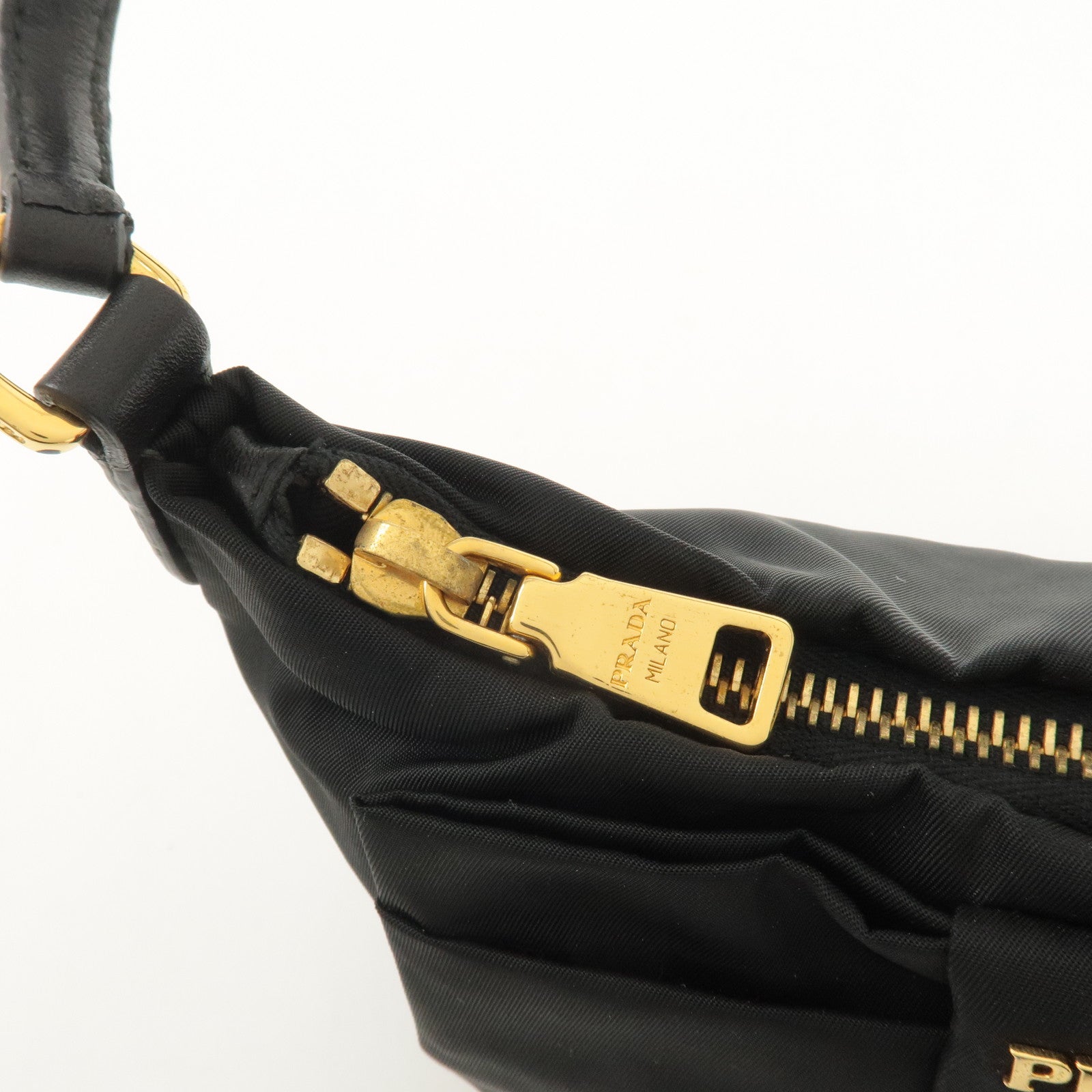 PRADA Nylon Leather Ribbon Hand Bag Pouch Nero Black 1N1439