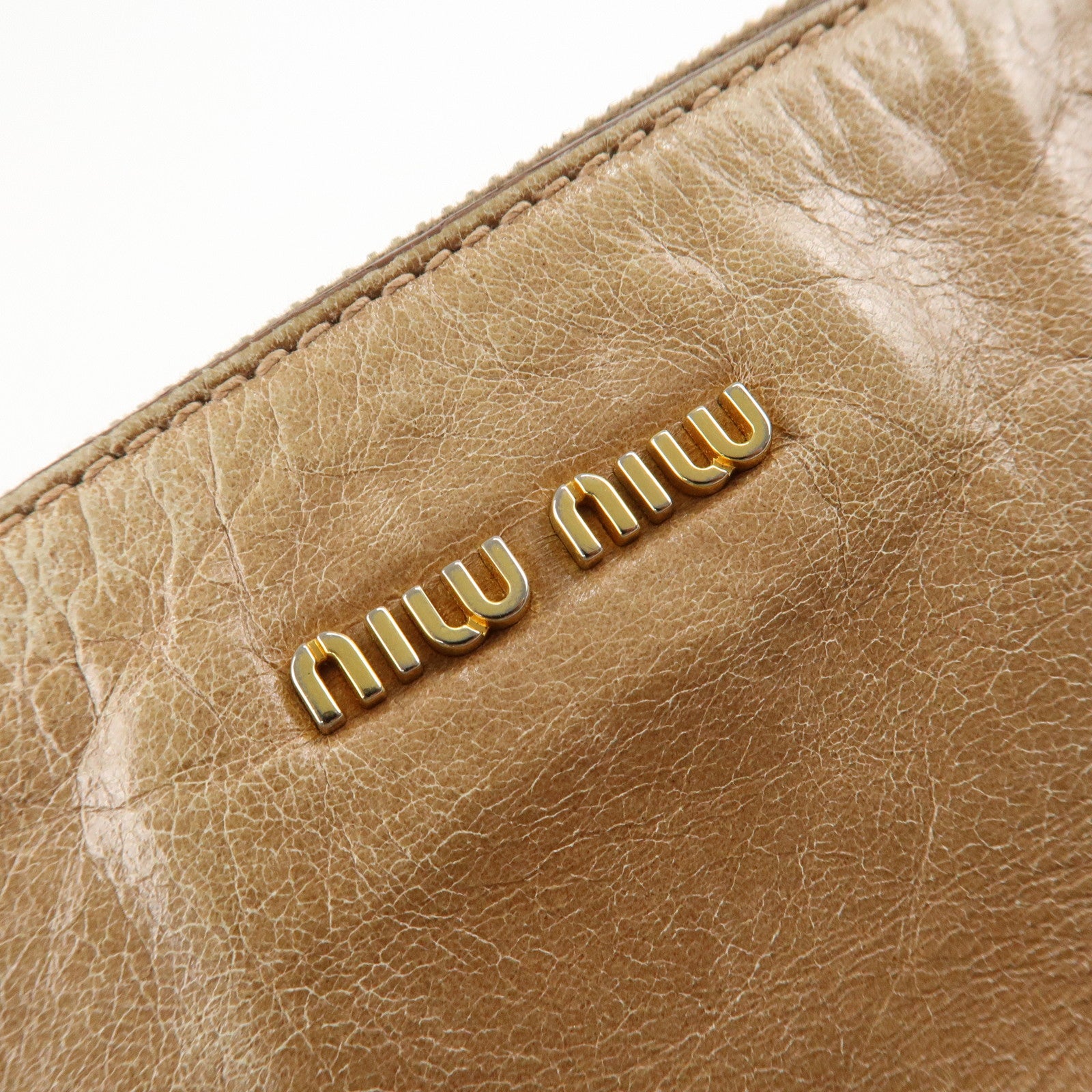 MIU MIU Leather Ribbon 2Way Shoulder Hand Bag Beige