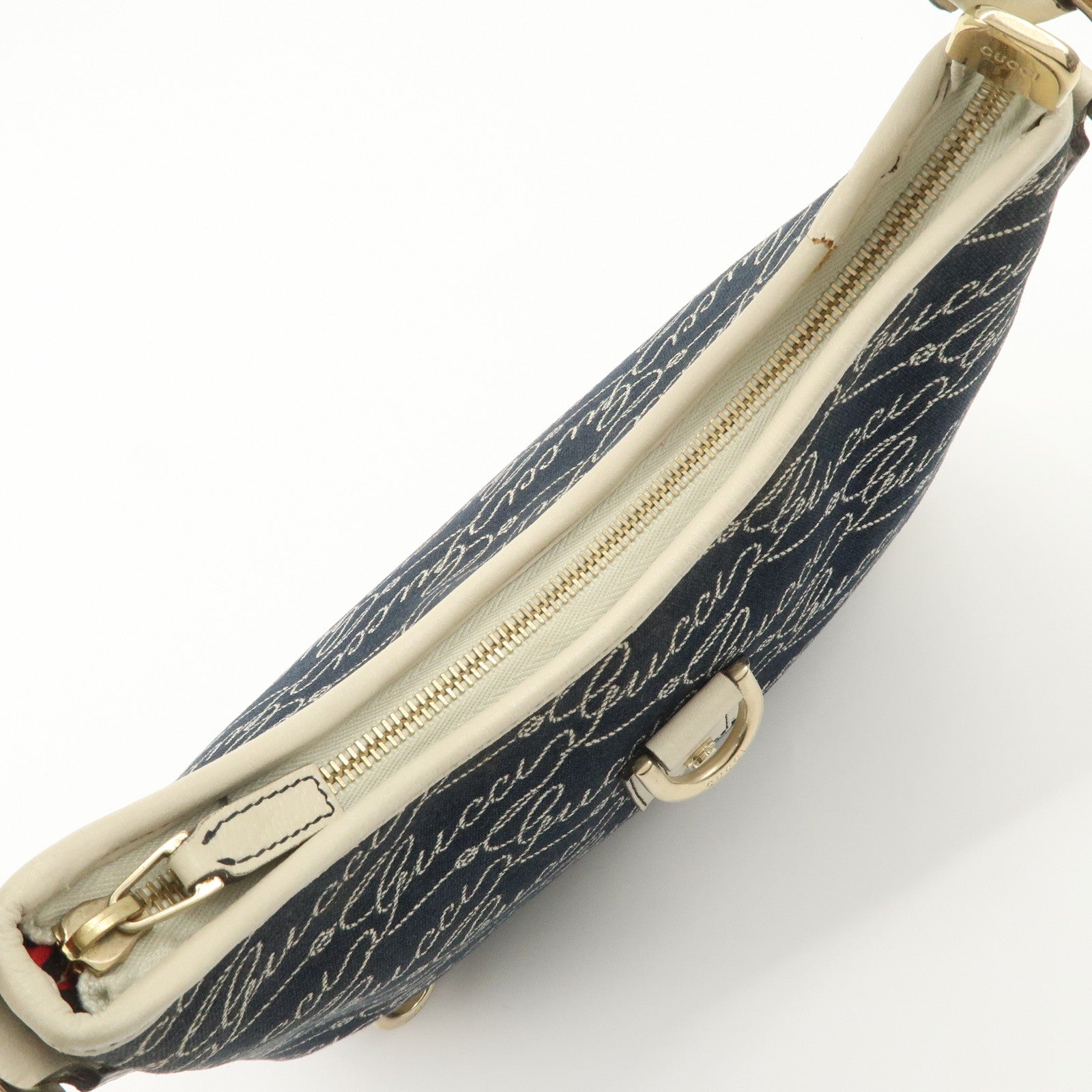 GUCCI Abbey GG Canvas Leather Shoulder Bag Ivory Navy 130738 Used