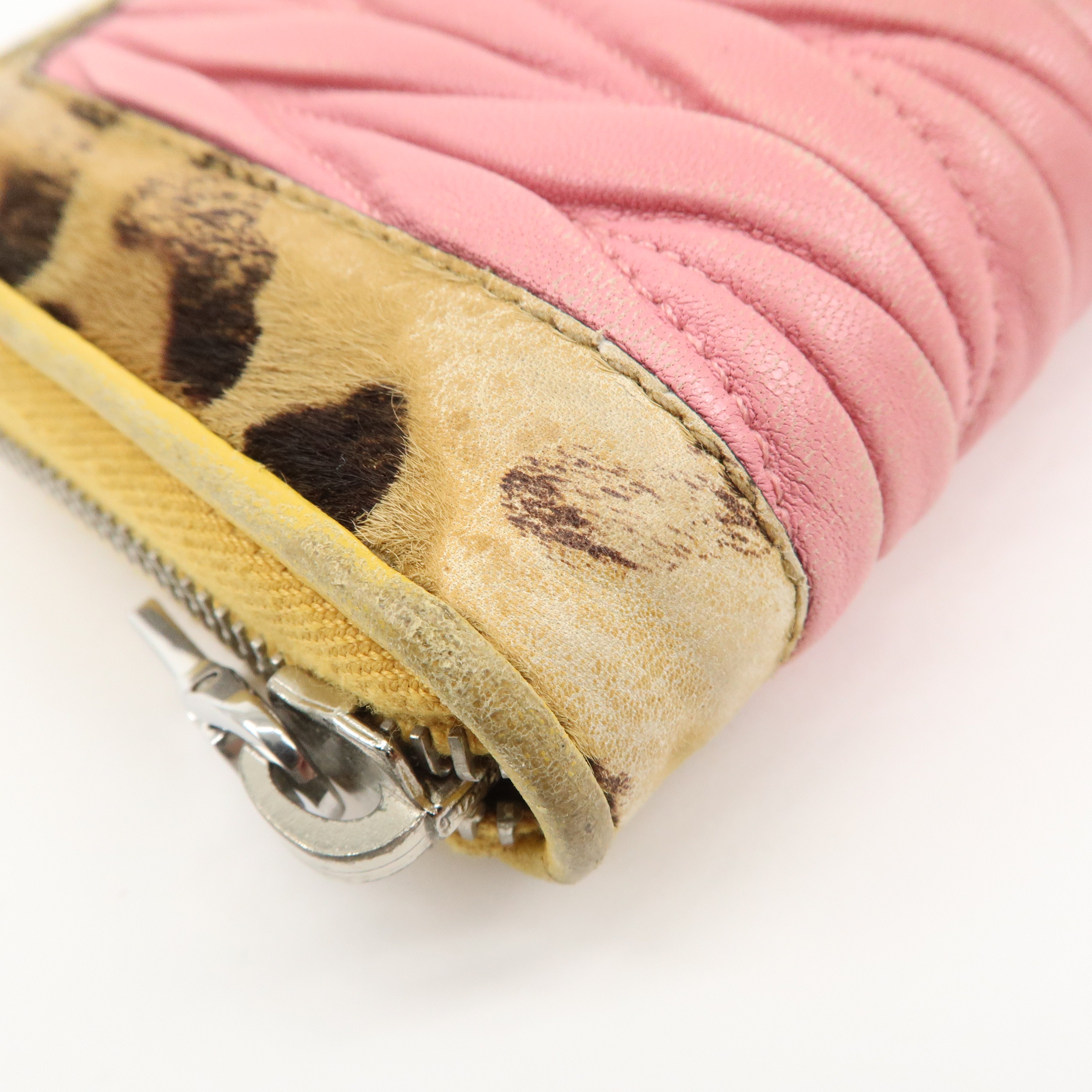 MIU MIU Set of 2 Leather Long Zippy Bi-fold Wallet Pink Used