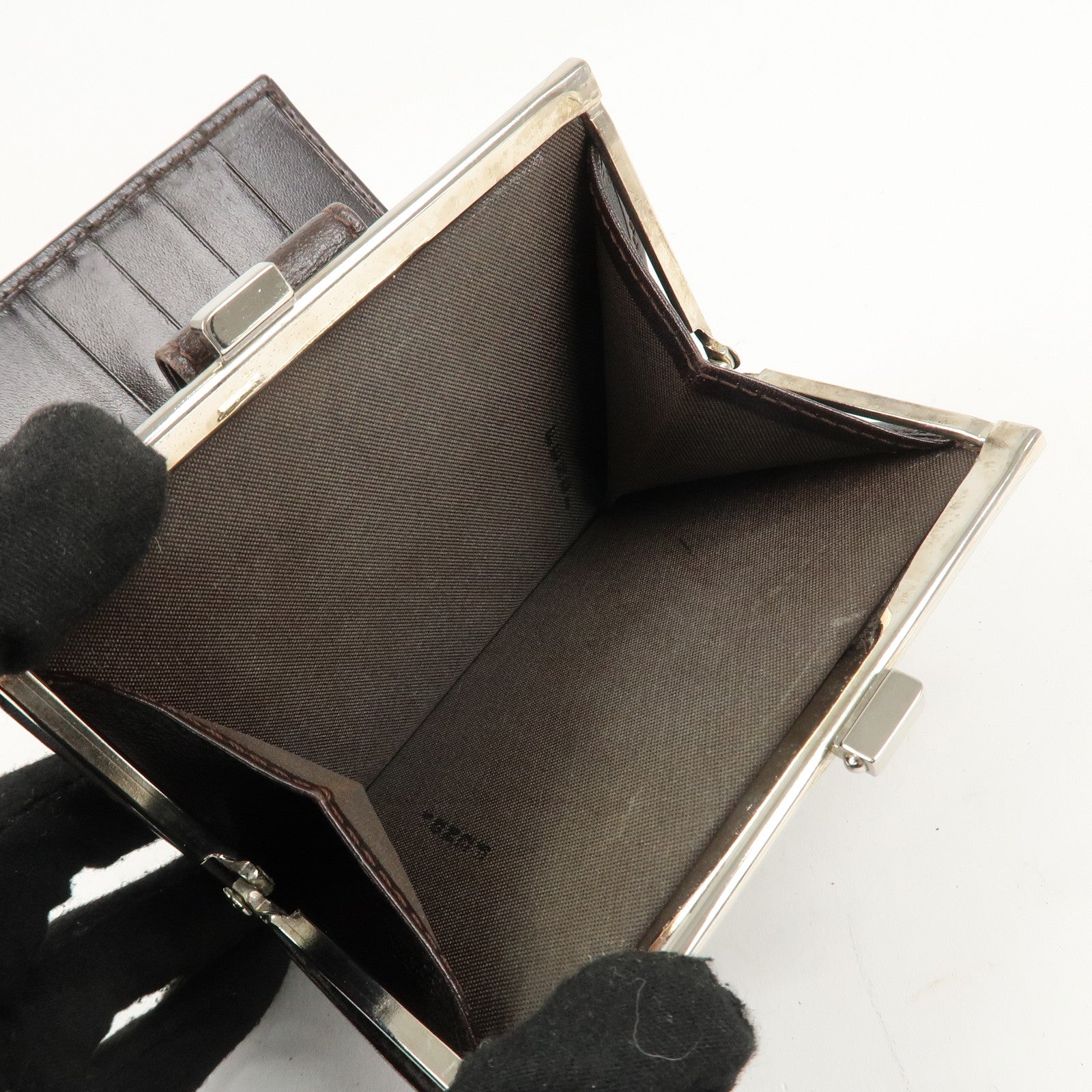 FENDI Zucca Set of 2 Canvas Leather Bi-fold Wallet Brown Black Used