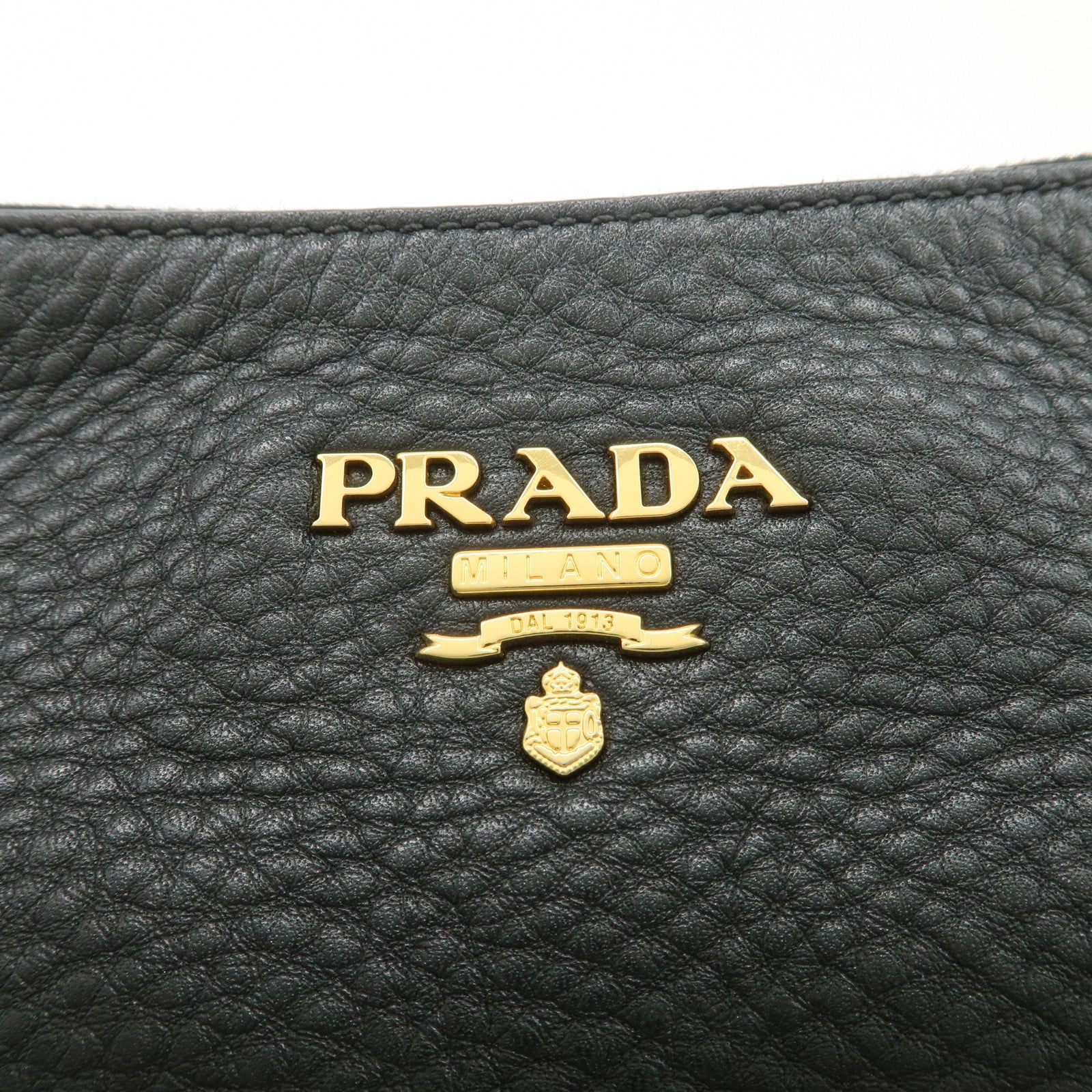 PRADA Logo Leather One-Shoulder Bag Hand Bag Black Gold Hardware Used