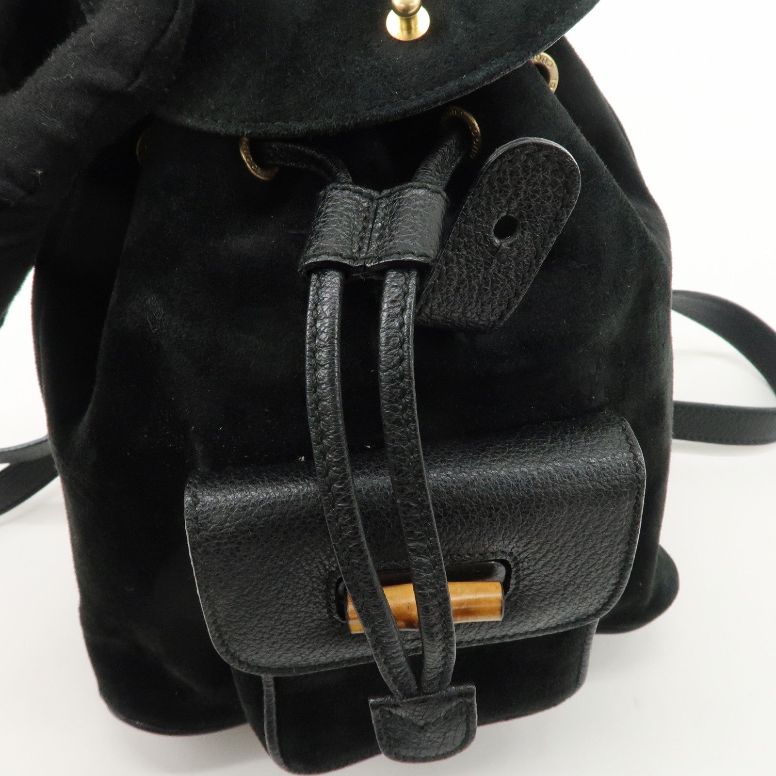 GUCCI Bamboo Suede Leather Back Pack Black 003.1956.0030