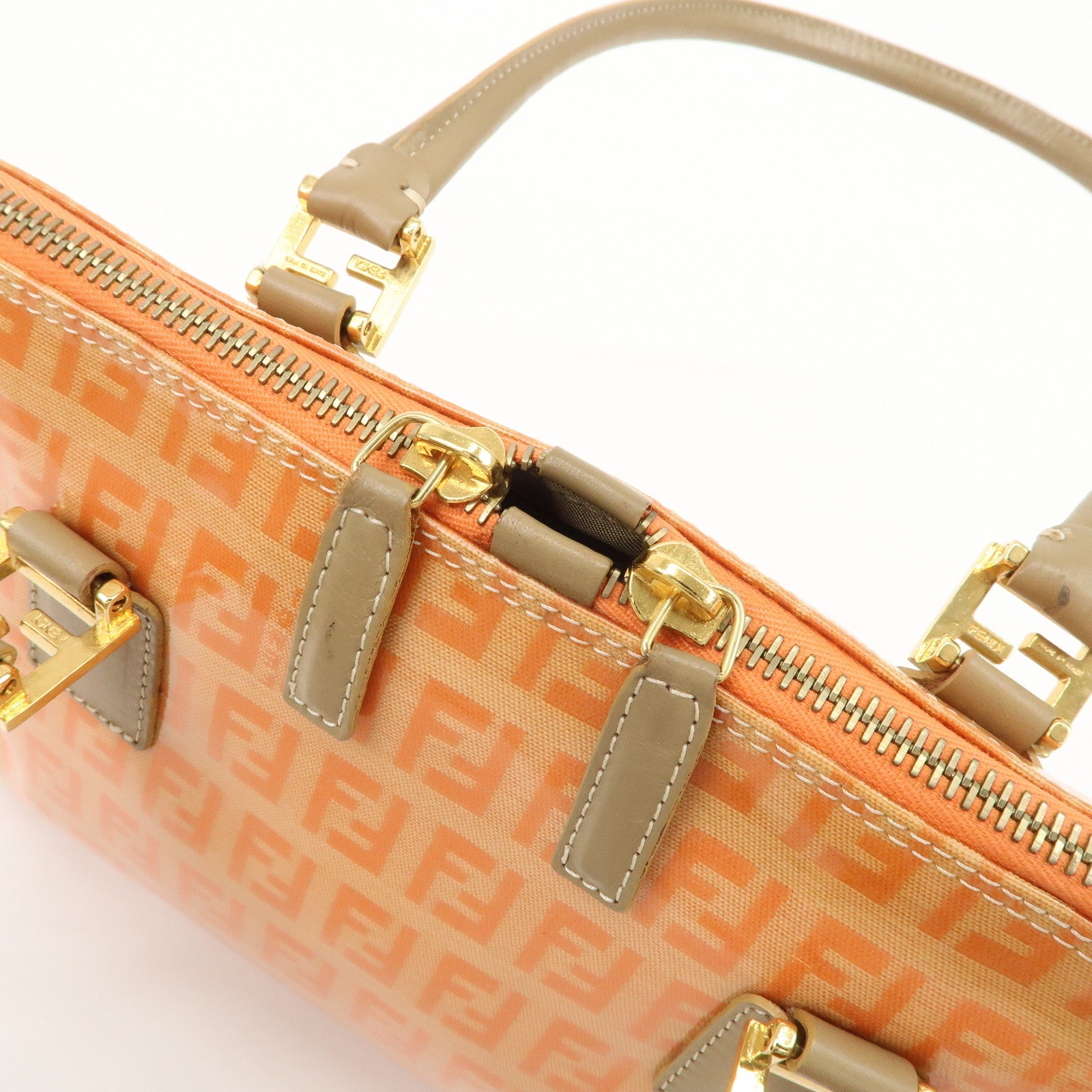 FENDI Zucchino PVC Leather Shoulder Bag Han Bag Beige Orange