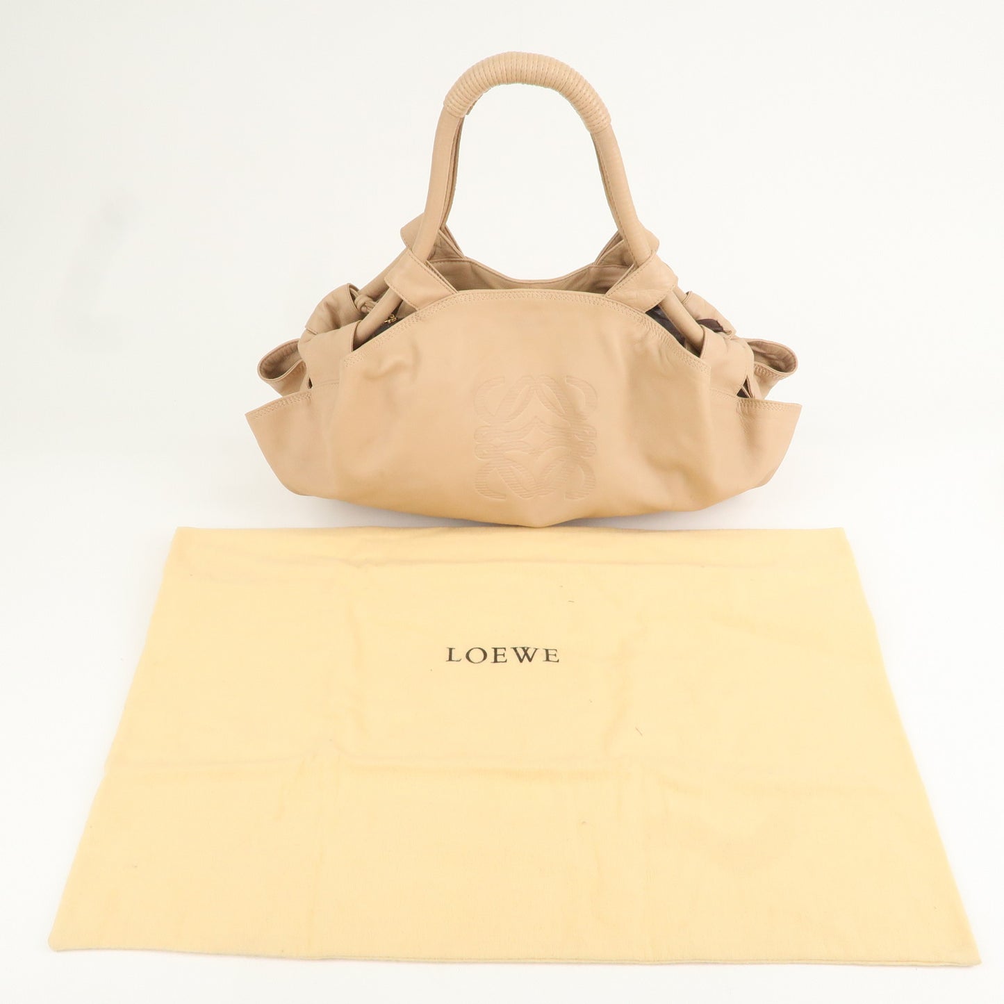 LOEWE Anagram Leather Nappa Aire Shoulder Bag Hand Bag Beige