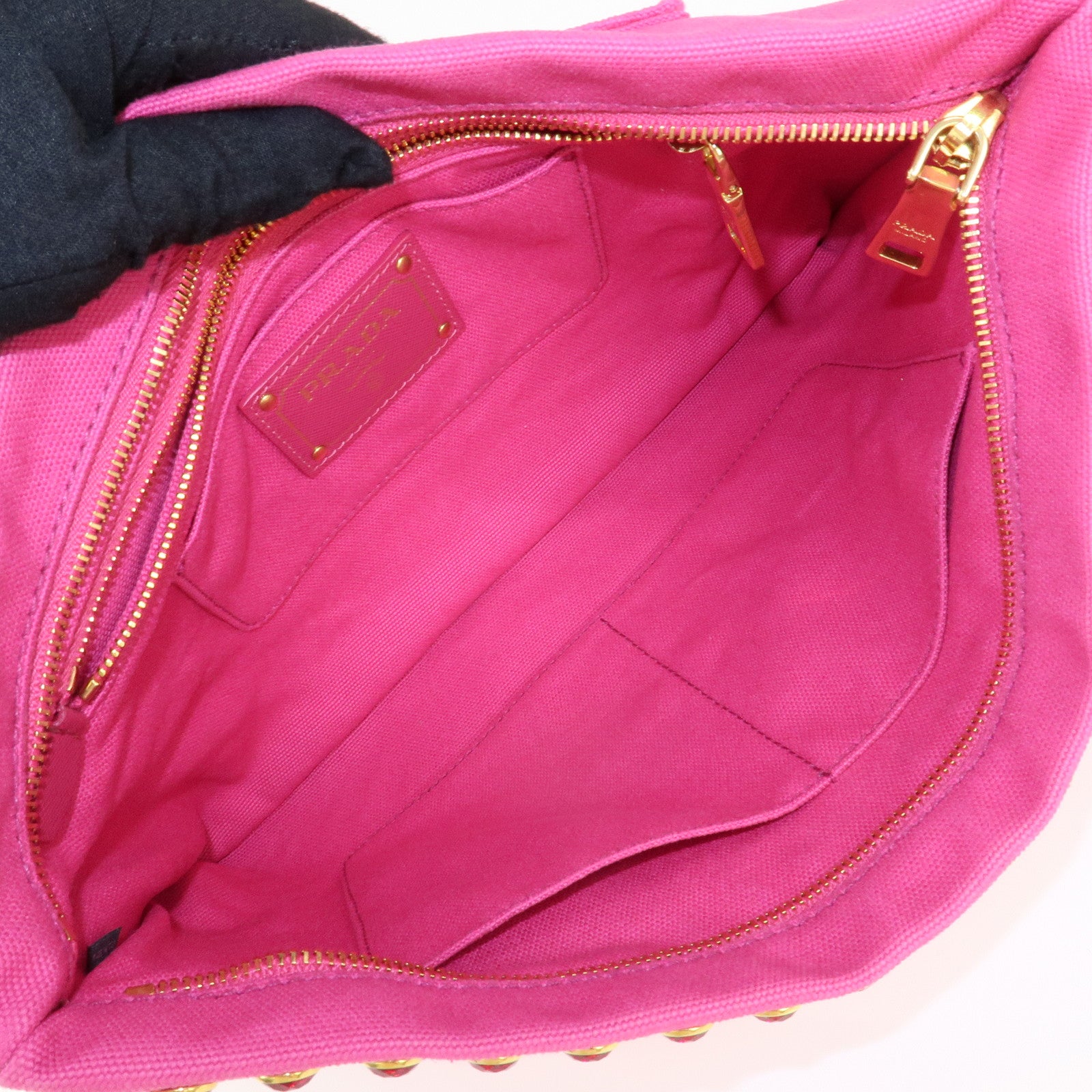 PRADA Canvas Bijoux Studded Clutch Bag Pink BP521O