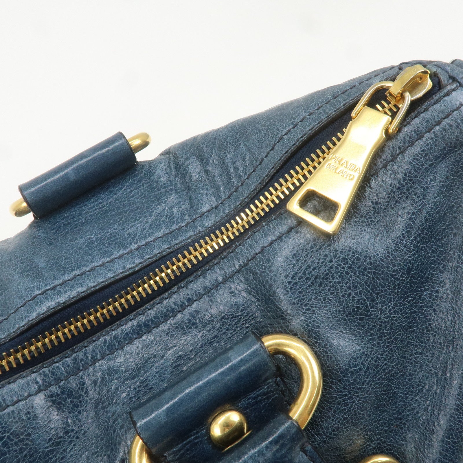 PRADA Leather 2Way Bag Shoulder Bag Blue BL0678