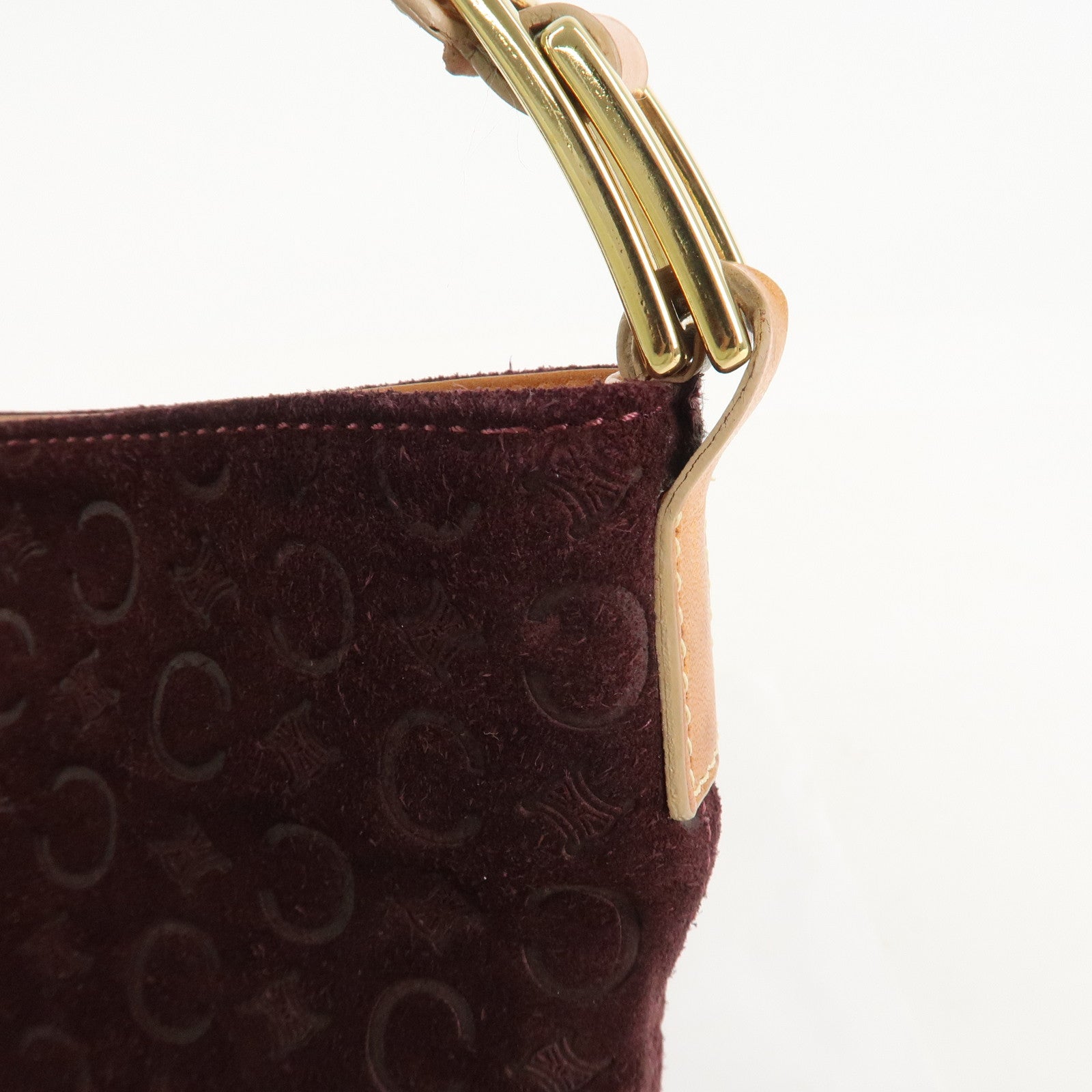 CELINE Suede Shoulder Bag Wine Beige MC00/2 Used