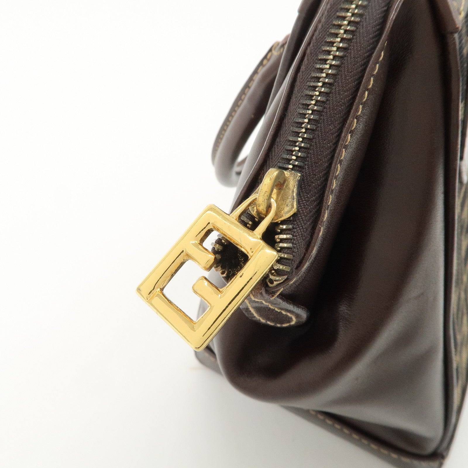FENDI Zucca Canvas Leather 2 way Leather Hand Bag Shoulder Bag Used