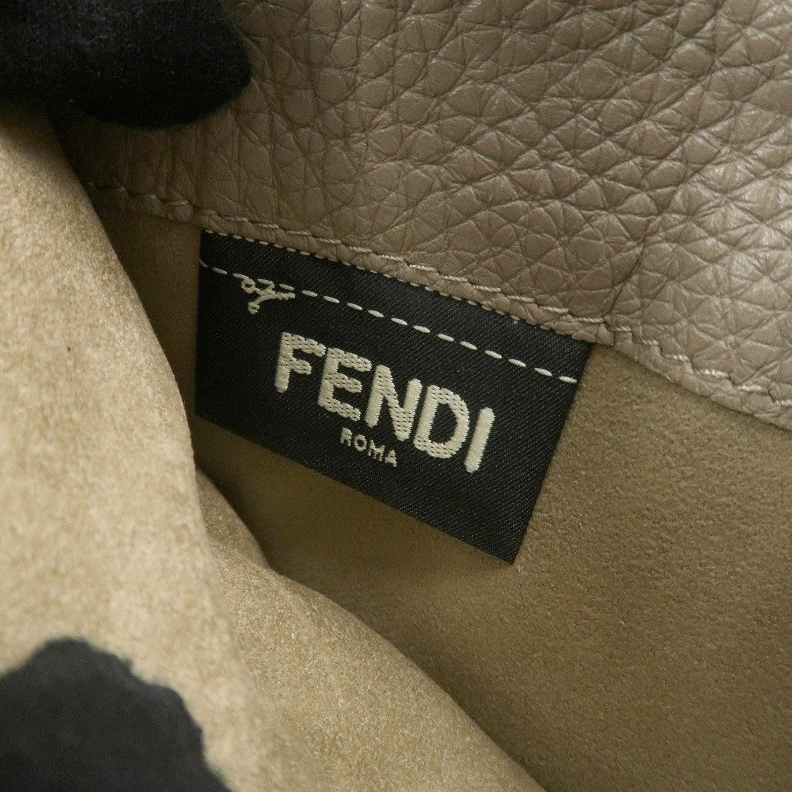 FENDI Selleria Leather Round Zipper Long Wallet Greige 8M0374