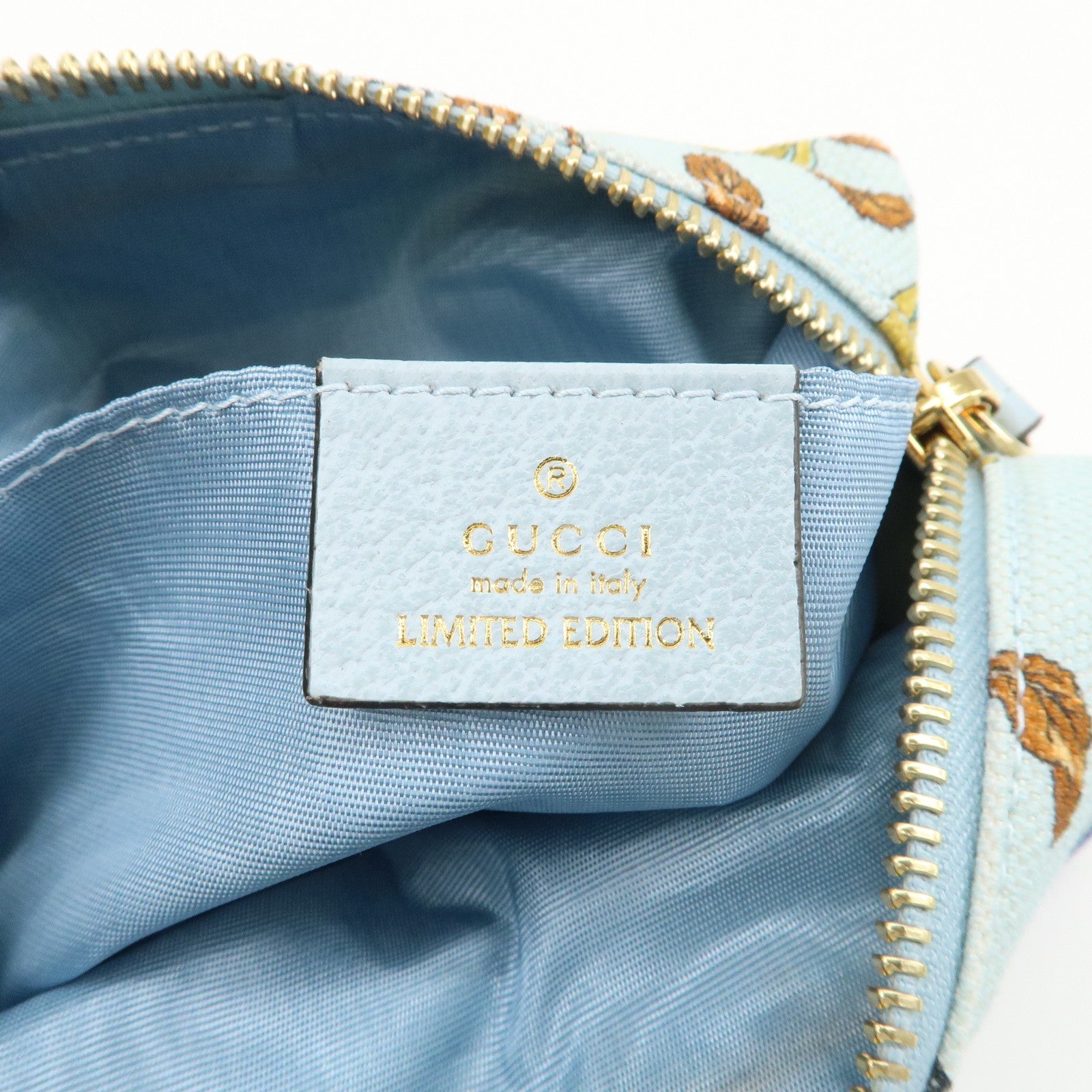 GUCCI Ophidia GG Flora Canvas Leather Pouch Blue 577355 Used