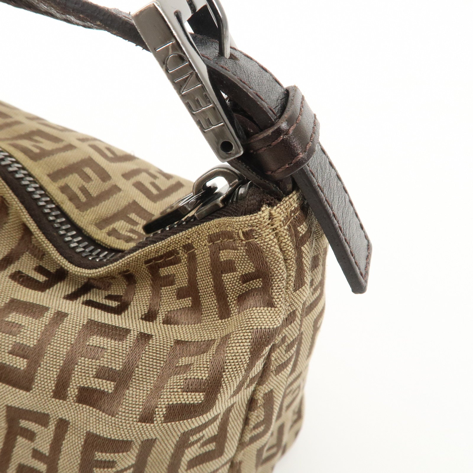 FENDI Zucchino Canvas Leather Hand Bag Beige Brown 8N0005