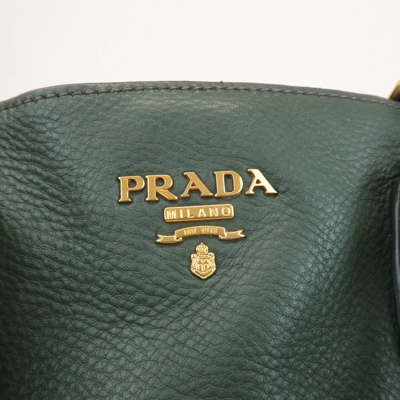 PRADA Leather 2Way Hand Bag Shoulder Bag Green Gold Hardware