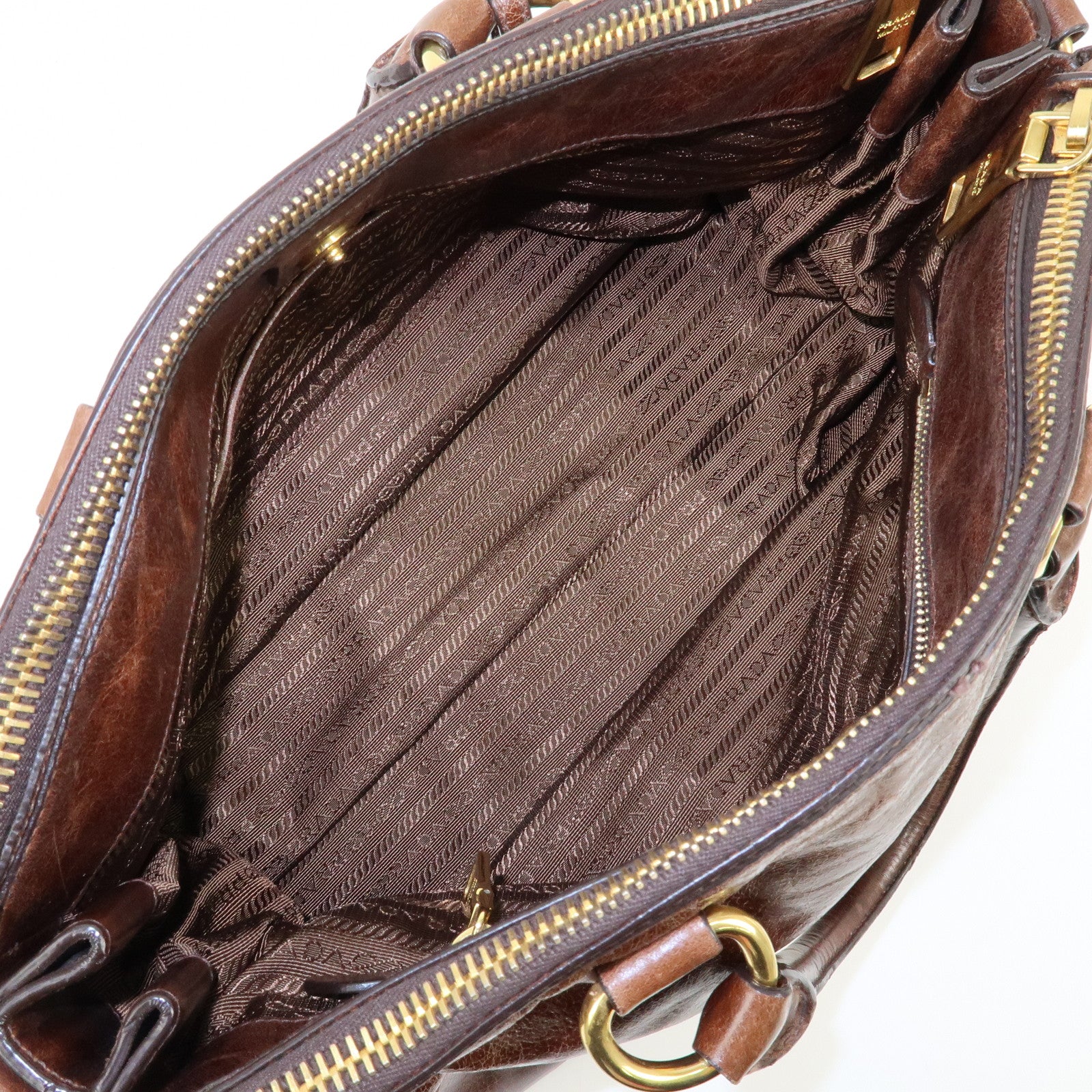 PRADA Leather 2Way Shoulder Bag Hand Bag Brown