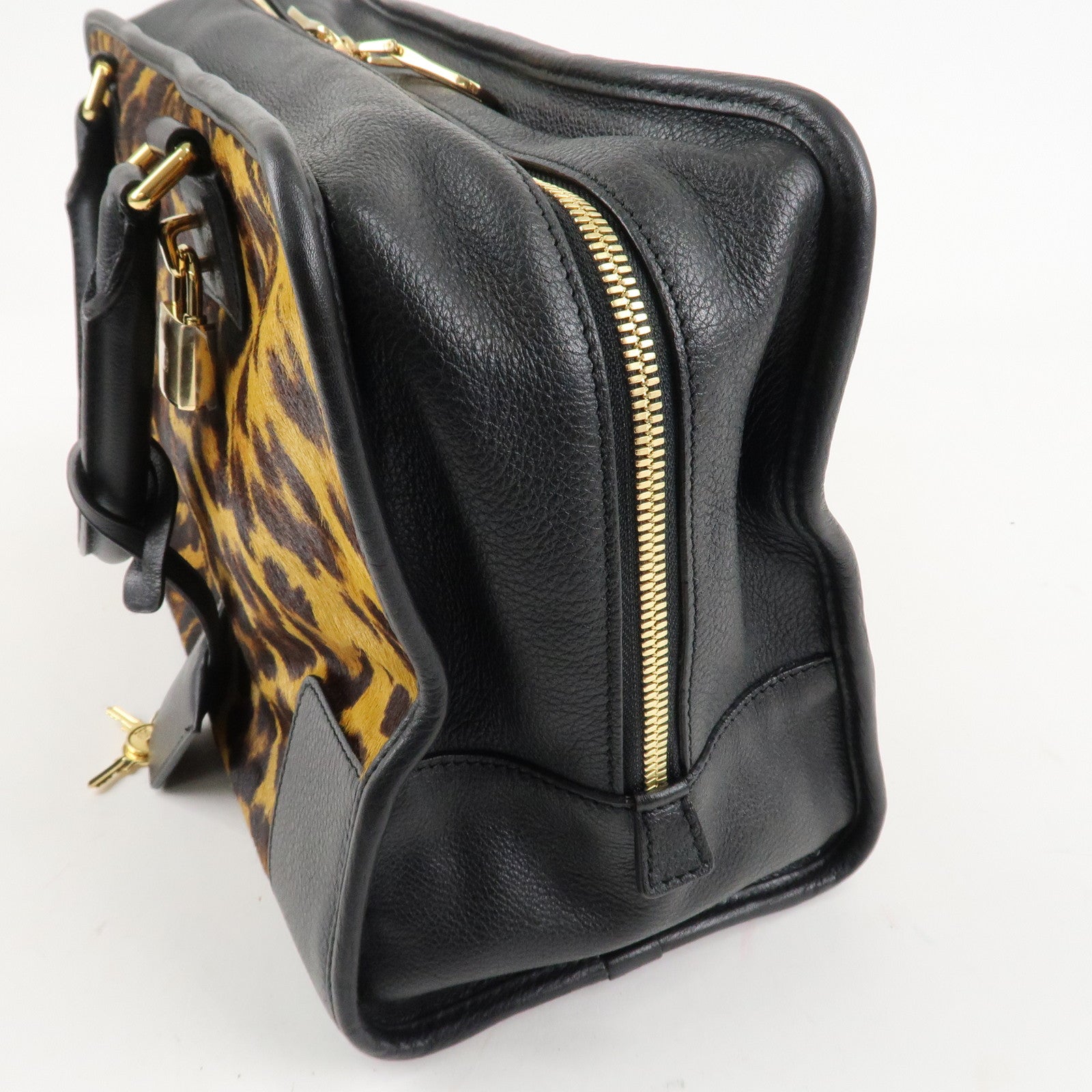 LOEWE Unborn Calf Leather Amasona 36 Hand Bag Brown Black Used