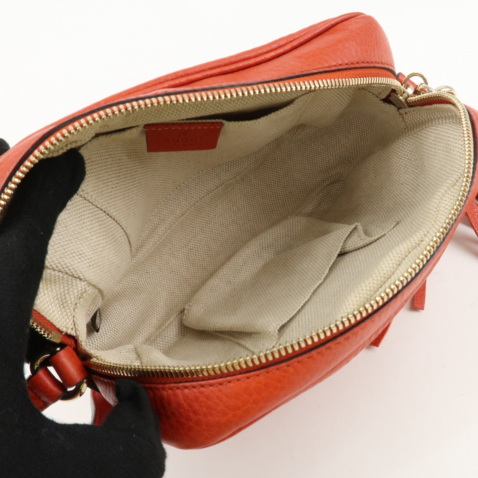 GUCCI SOHO Small Disco Leather Shoulder Bag Orange 308364 Used