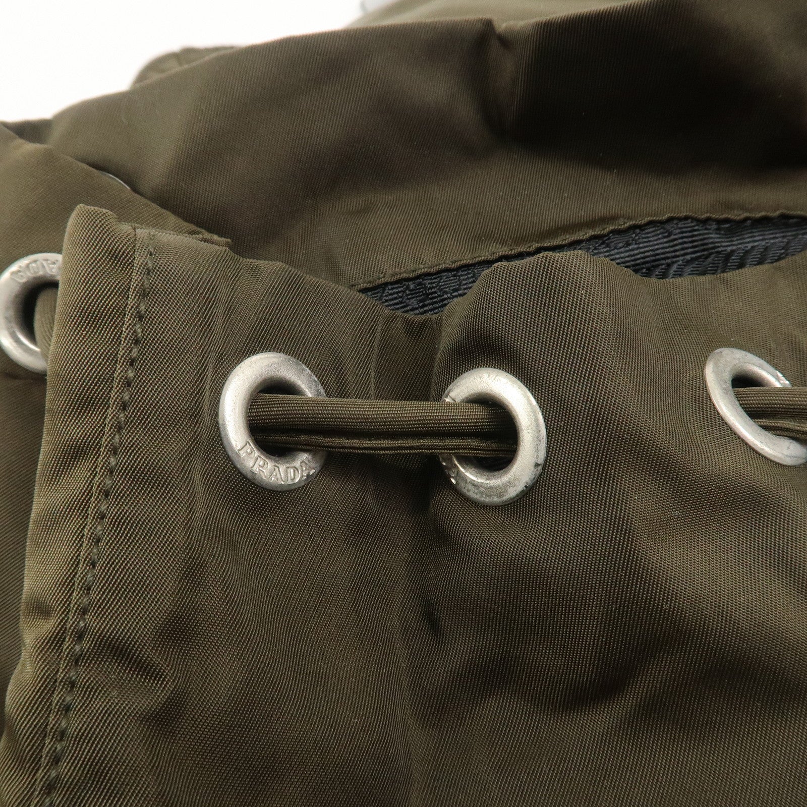 PRADA Triangle Logo Nylon Leather Backpack Rucksack Khaki B6677