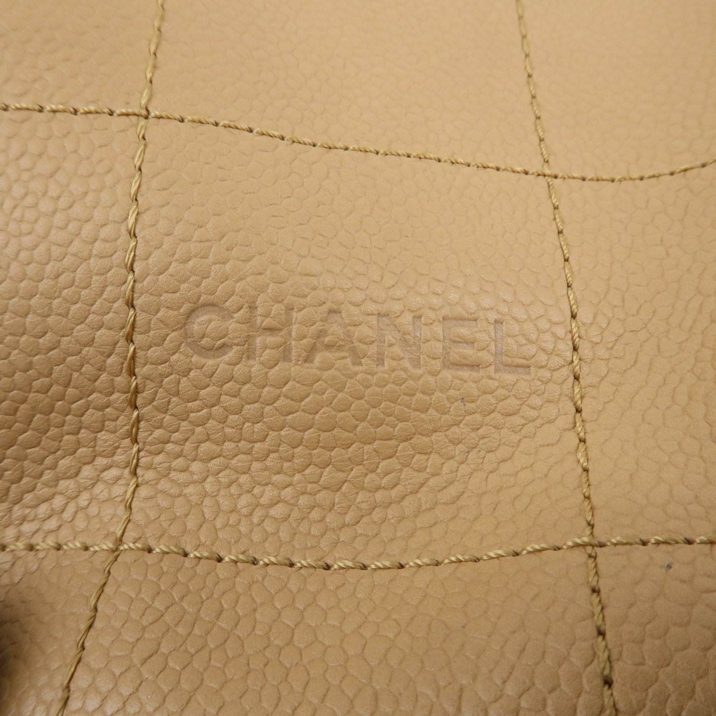 CHANEL Chocolate Bar Caviar Skin Tote Bag Hand Bag Beige