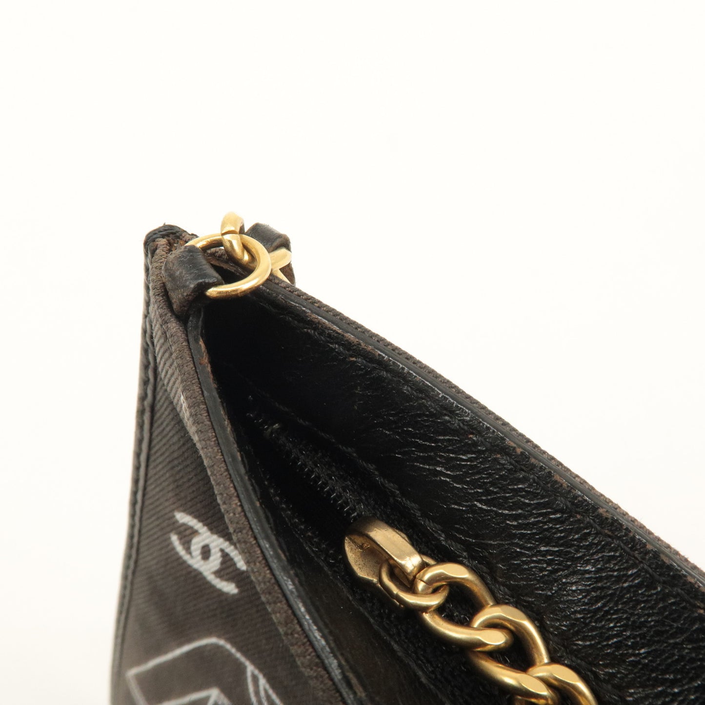 CHANEL Canvas Leather Iconic Chain Shoulder Bag Black