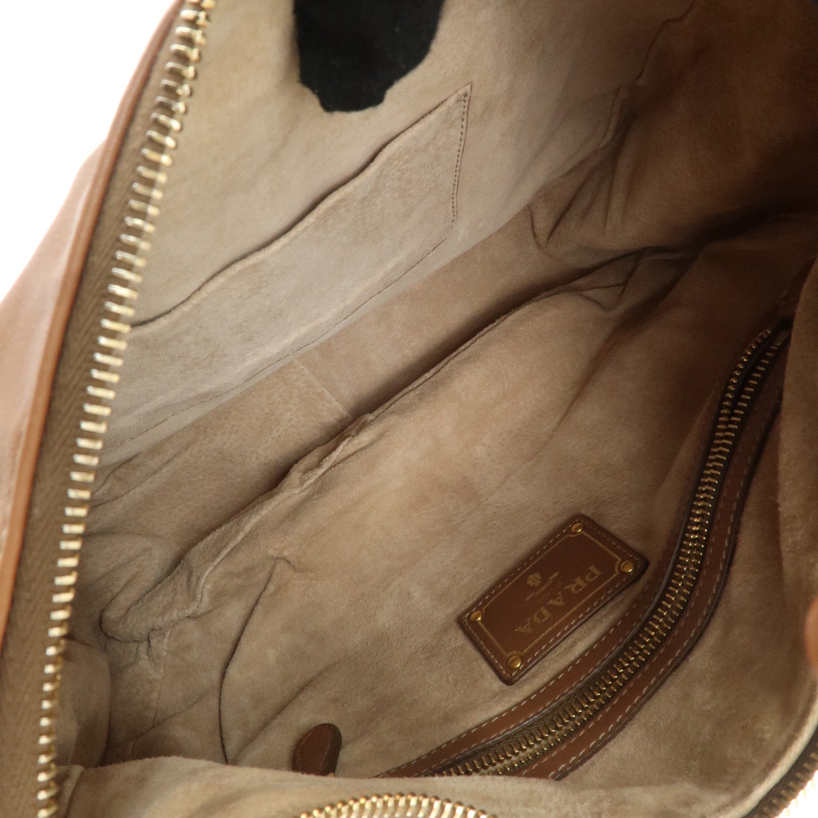 PRADA Leather Shoulder Bag Hand Bag Brown