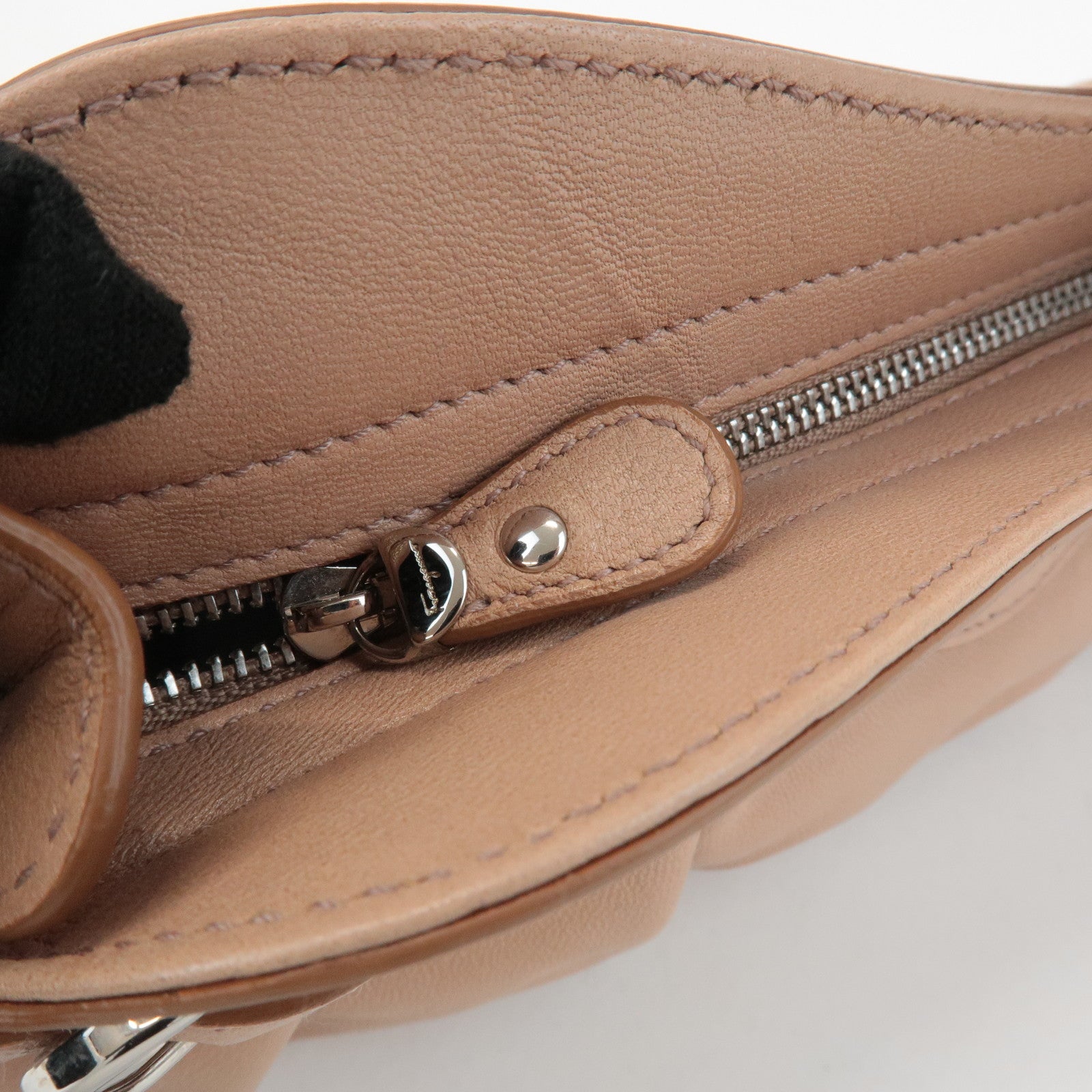 Ferragamo Gancini Leather Shoulder Bag Beige Silver Hardware Used