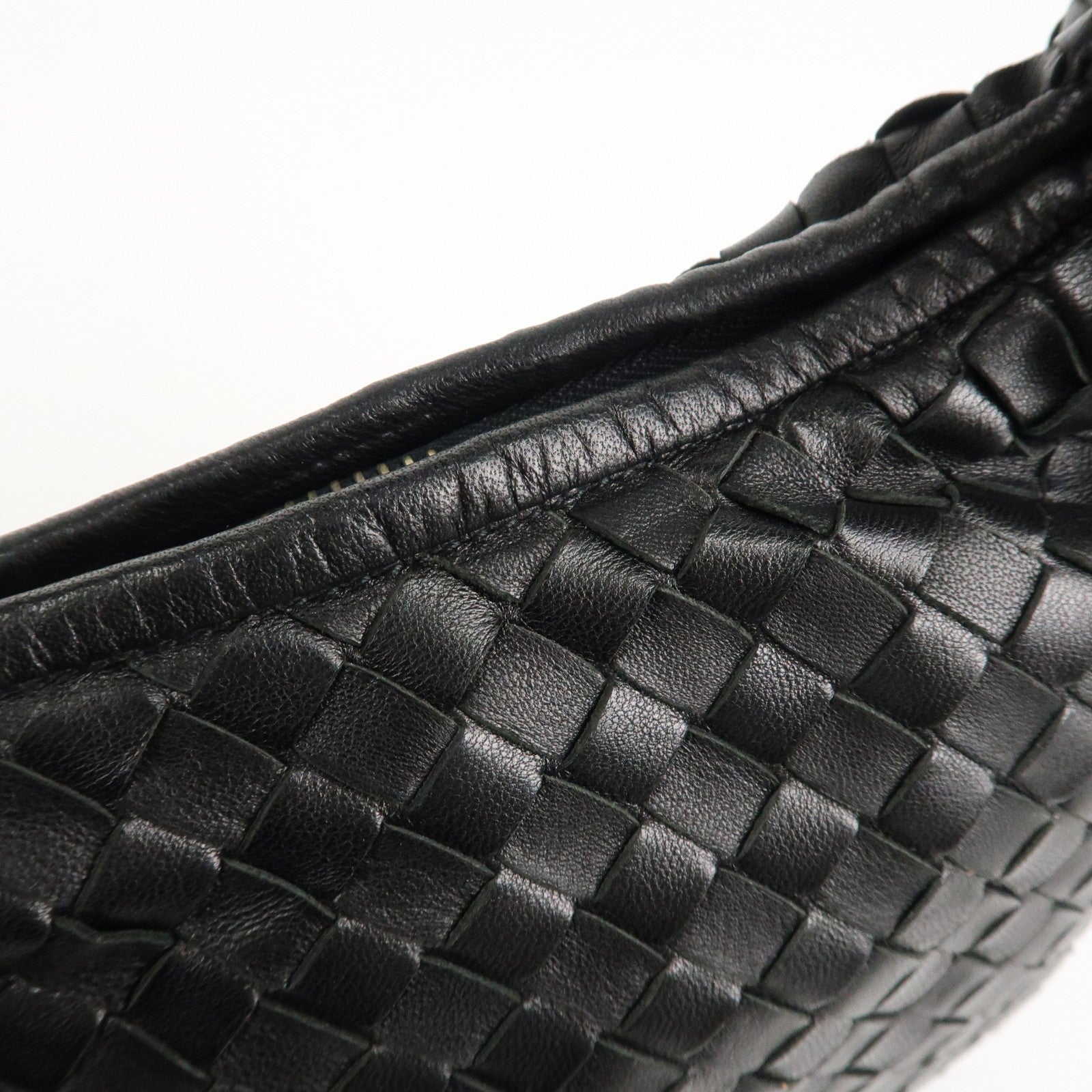 BOTTEGA VENETA Hobo Intrecciato Leather Shoulder Bag Black 115653