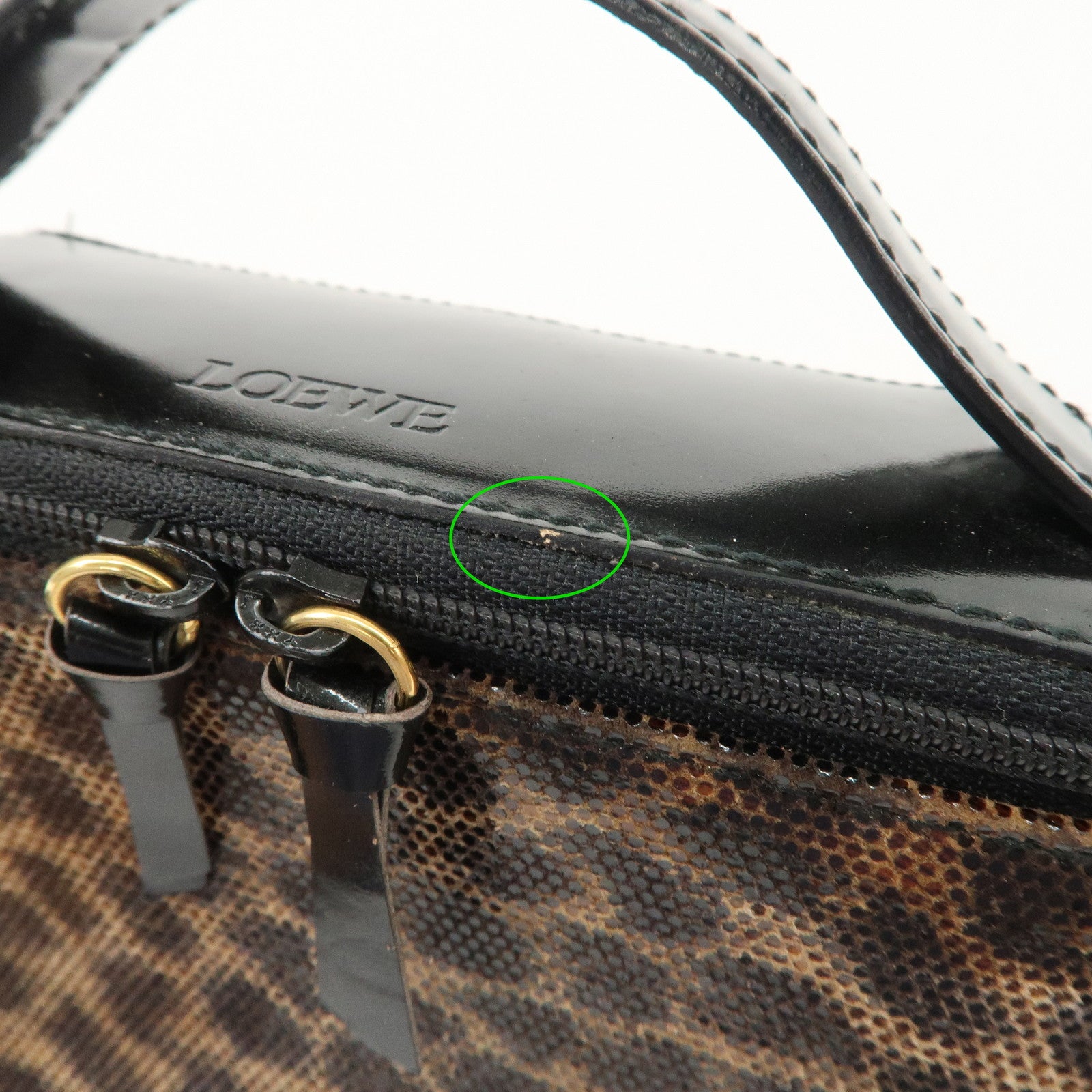 LOEWE Nylon Canvas Patent Leather Leopard Vanity Bag Black Beige Used