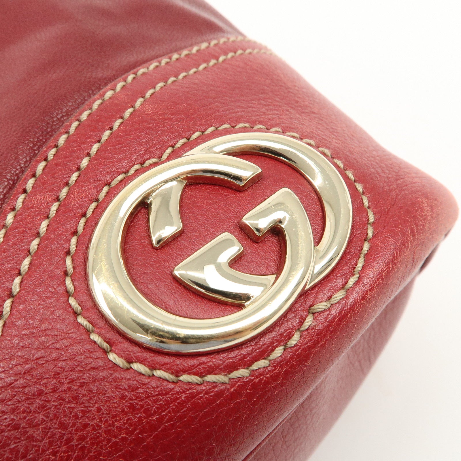 GUCCI New Brit Leather Shoulder Bag Red 182491 Used