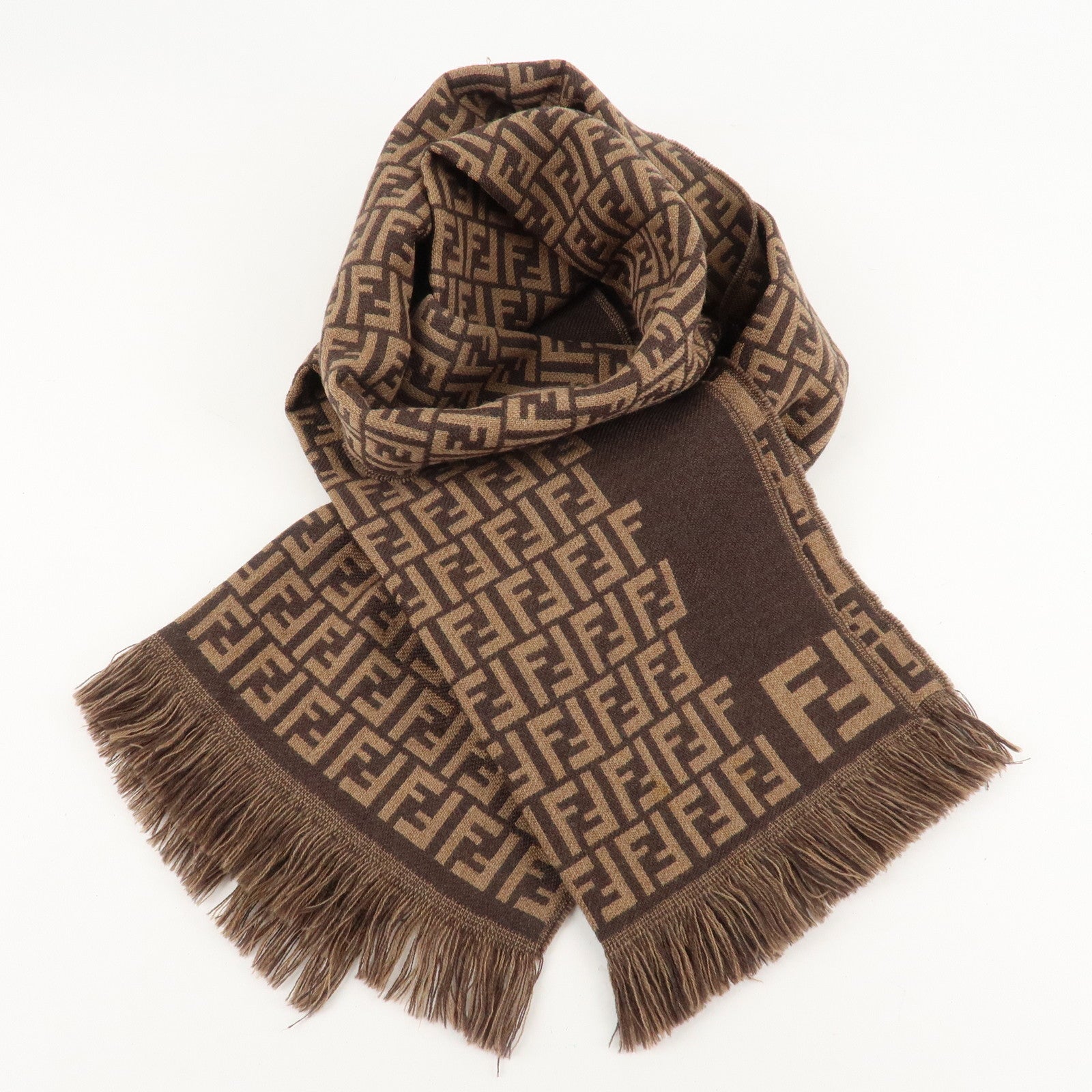 FENDI Zucchino Wool 100% Scarf Brown Black