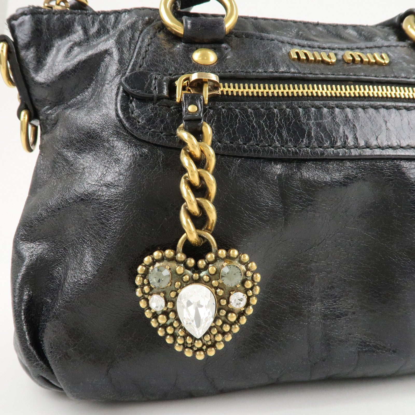 MIU MIU Leather 2 Way Bag Hand Bag Black