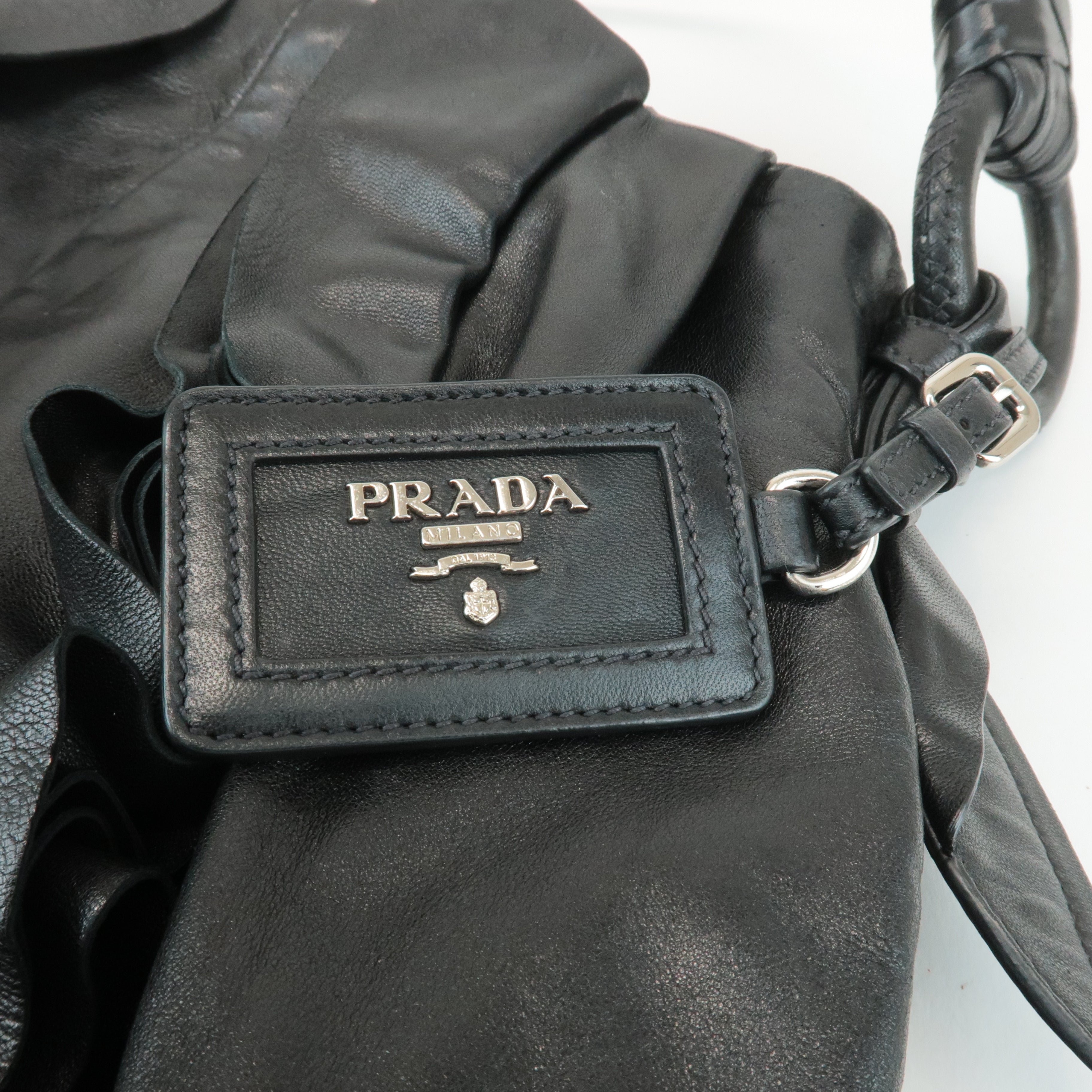 PRADA Lamb Skin One Shoulder Bag Hand Bag Black BR3993