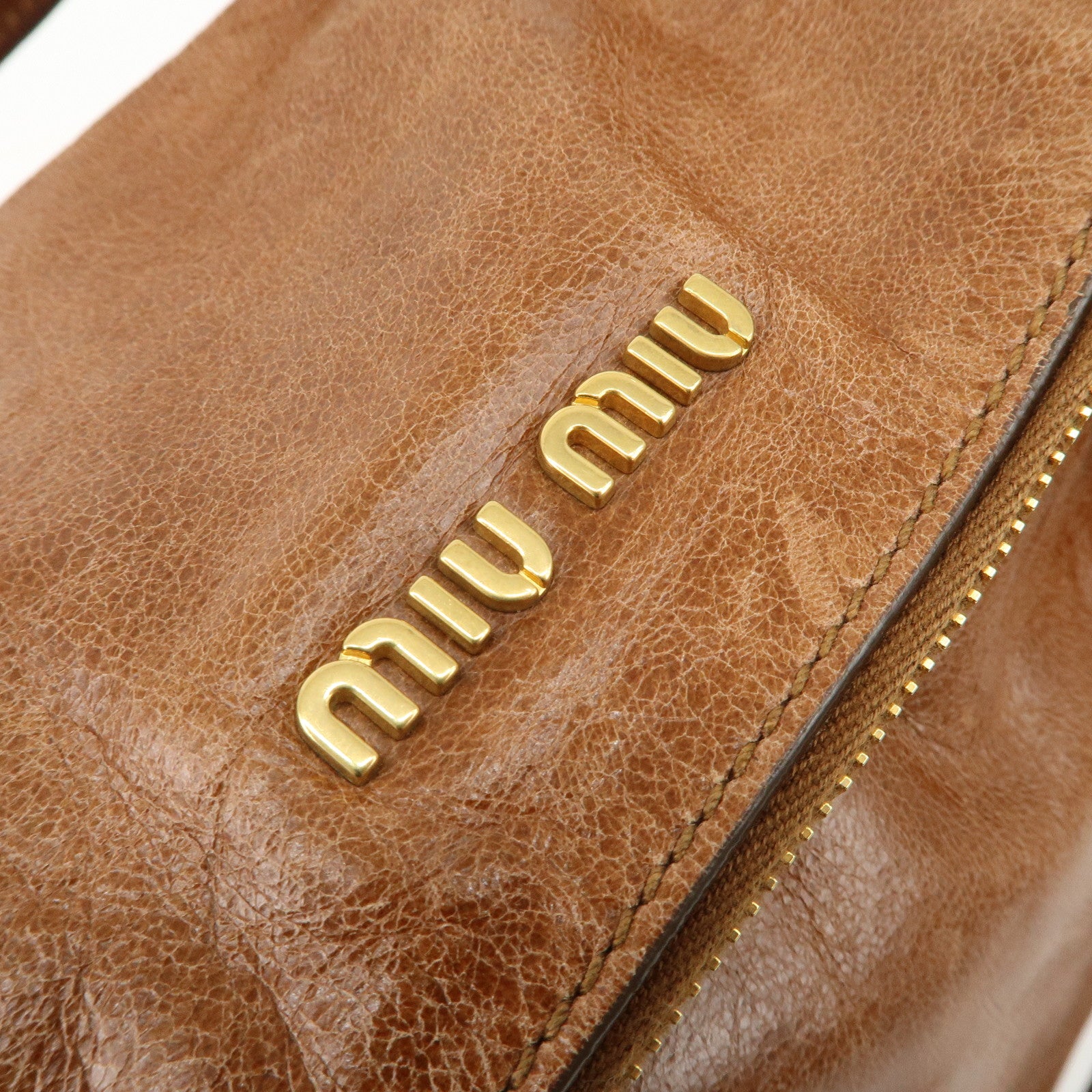 MIU MIU Leather 2Way Bag Shoulder Bag Hand Bag Brown