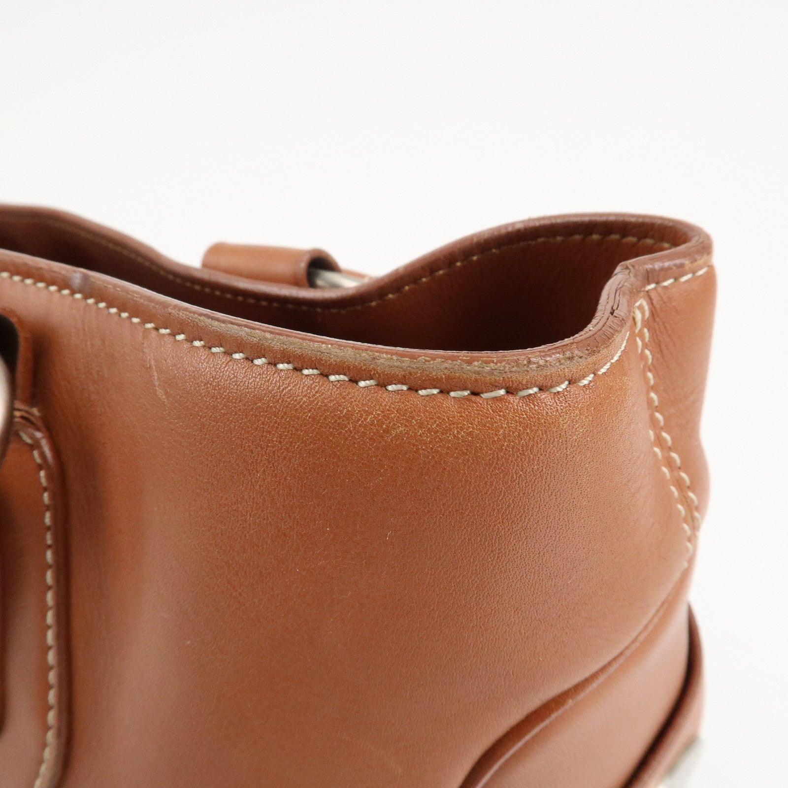 CELINE Leather Triomphe Button Boogie Bag Macadam Engraved Brown Used