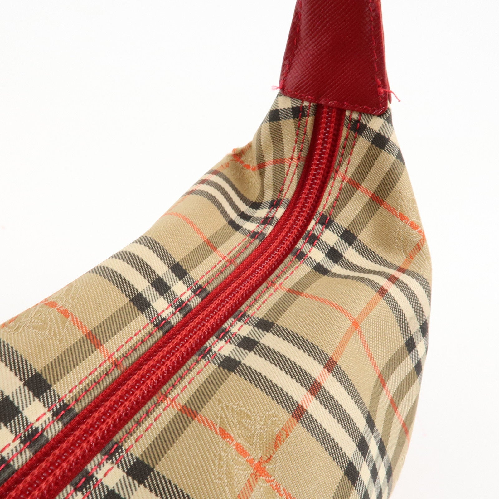 BURBERRY Nova Plaid Canvas Leather Shoulder Bag Hand Bag Red