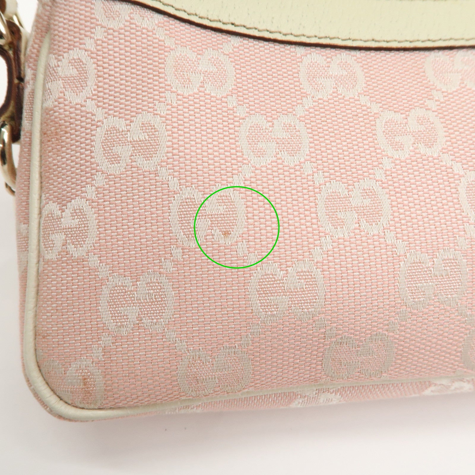 GUCCI GG Canvas Leather Hand Bag Pouch Pink Ivory 154432 Used