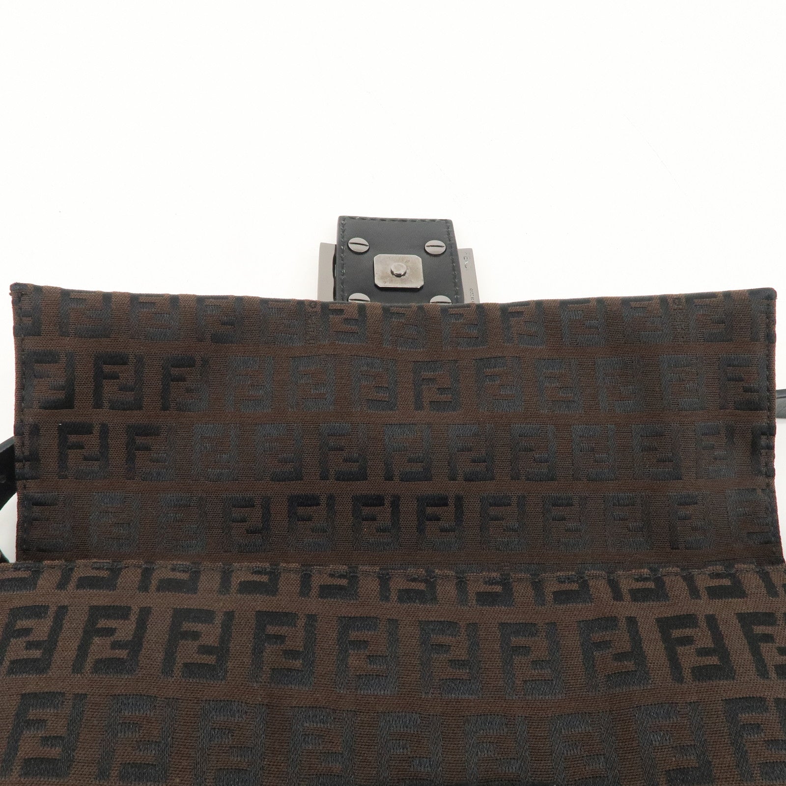 FENDI Mamma Baguette Zucchino Leather Shoulder Bag Brown 8BR000