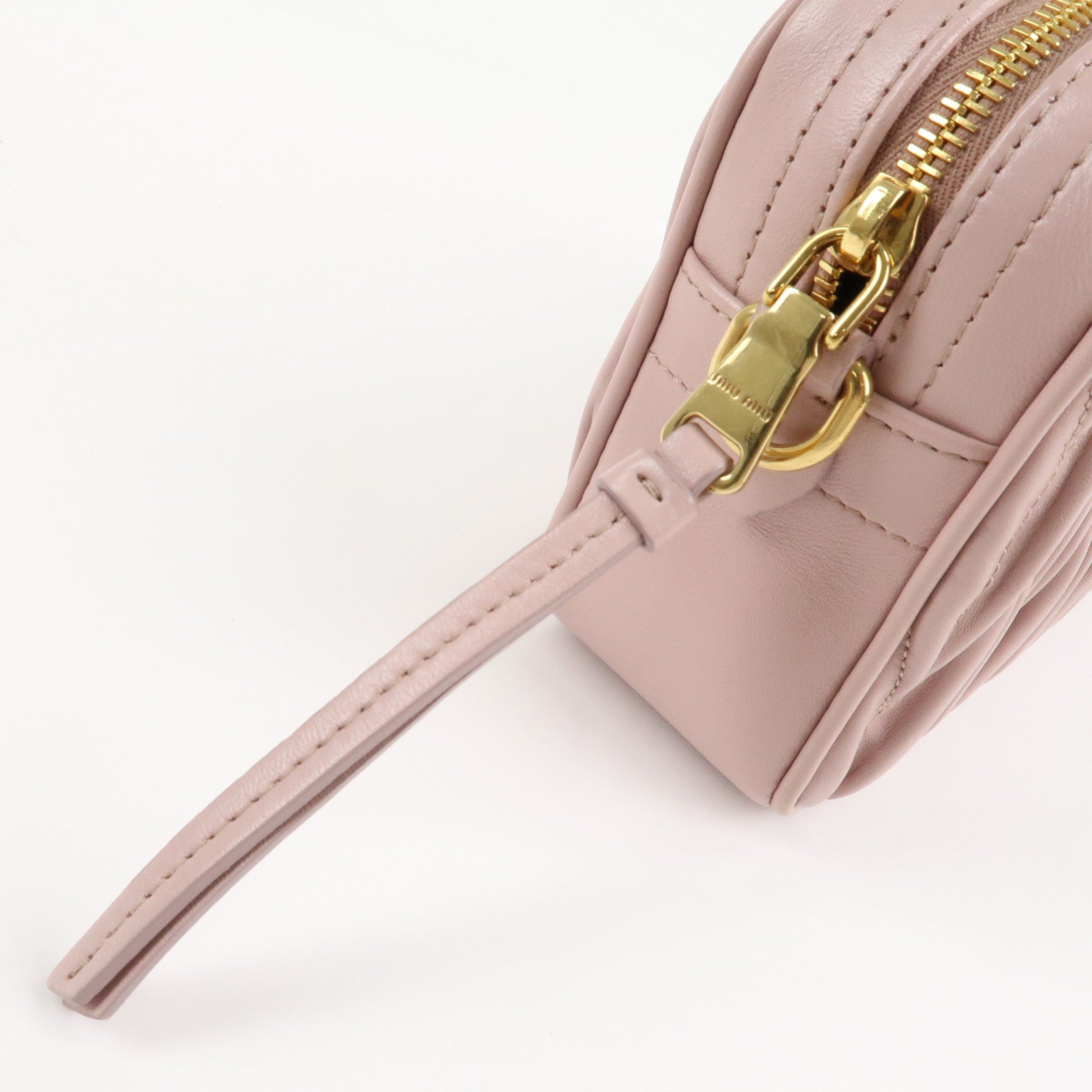 MIU MIU Matelasse Leather Chain Shoulder Bag Pink Beige