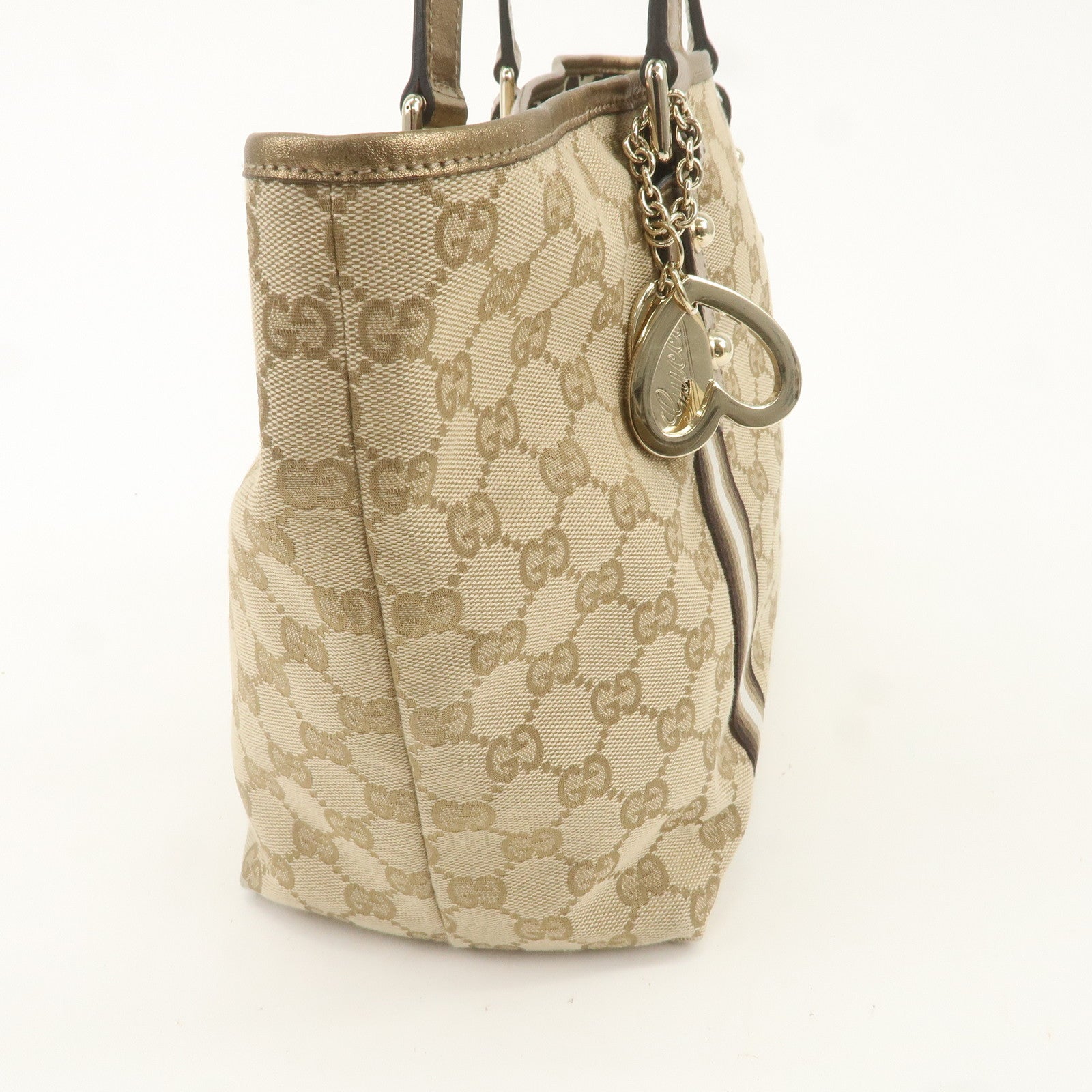 GUCCI GG Canvas Leather Shoulder Tote Bag Beige Gold 137396